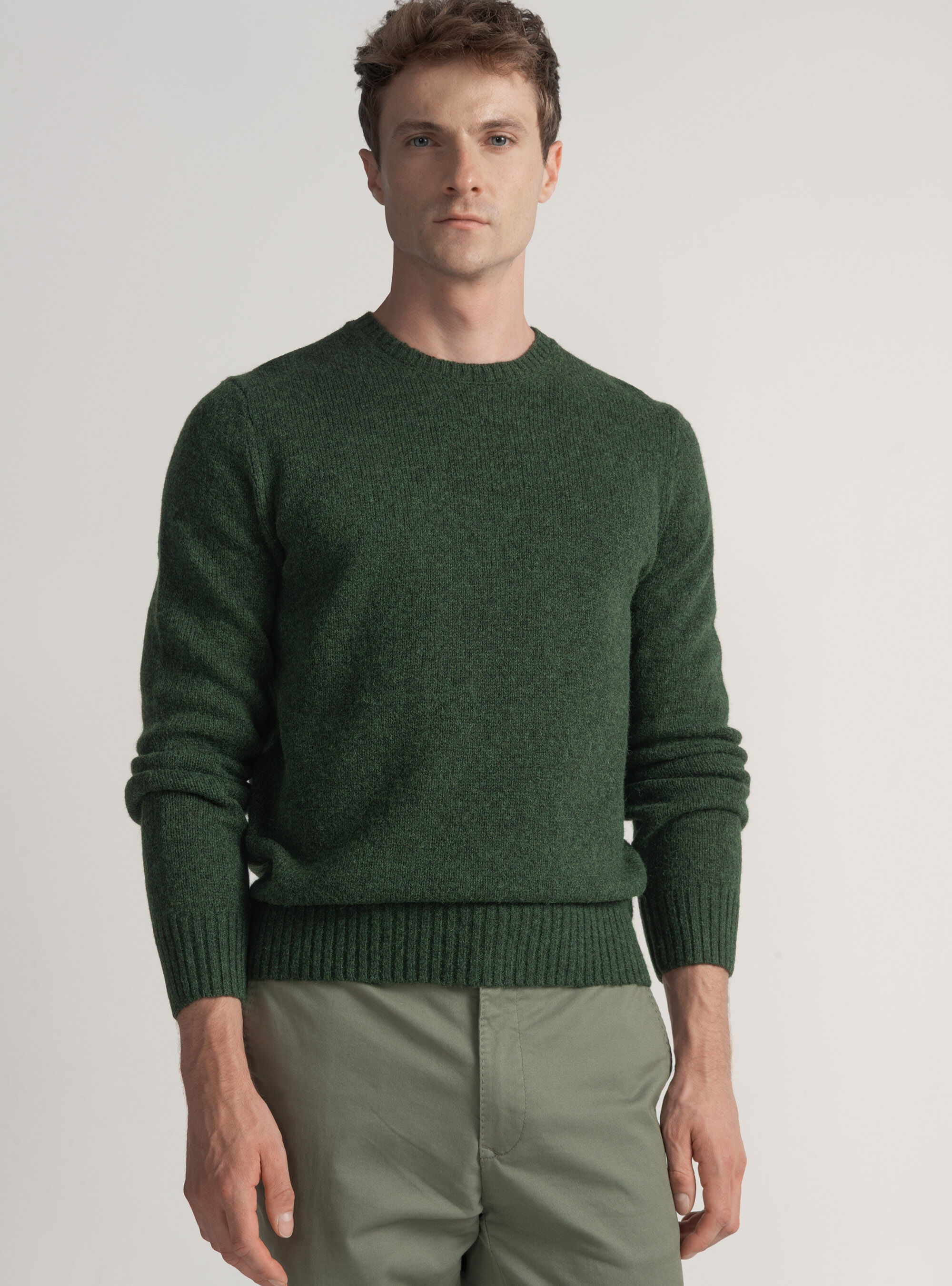 Maglia girocollo in lana shetland, VERDE