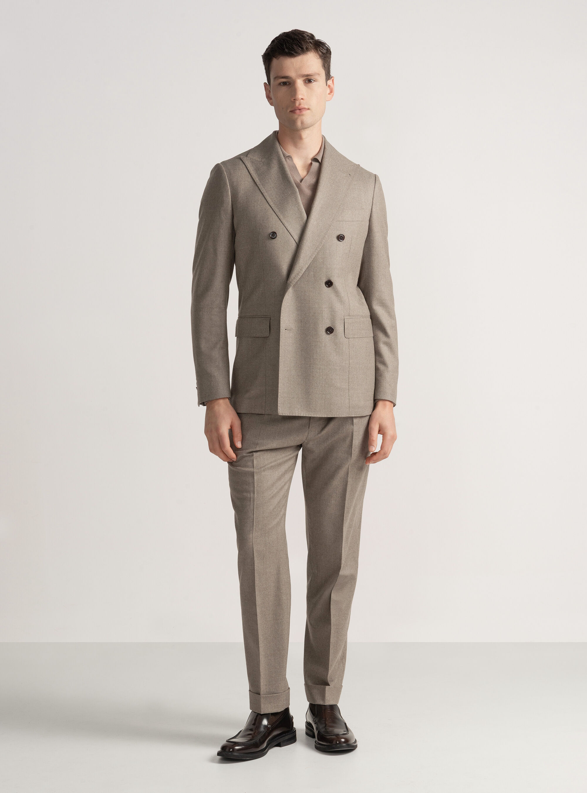 Vitale Barberis Canonico double-breasted flannel suit blazer, SAND