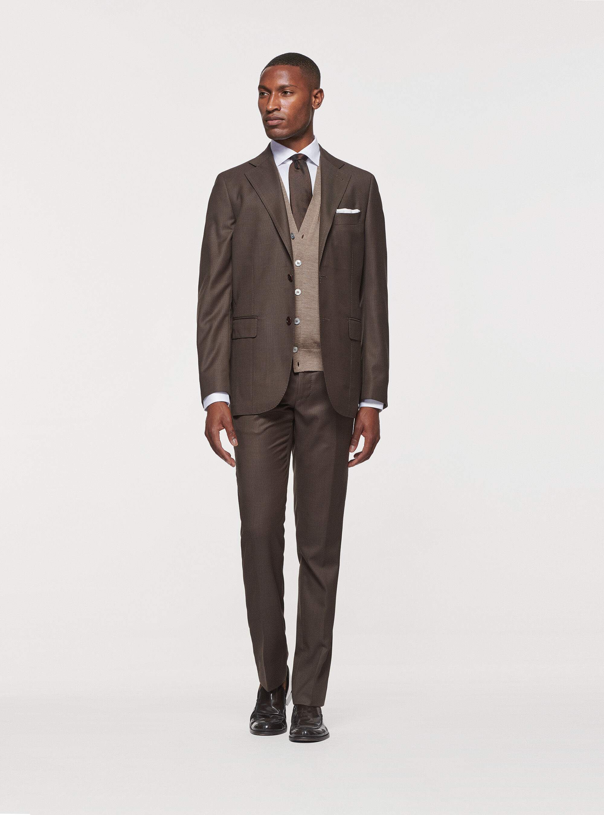Pantaloni occhio di pernice in pura lana, MARRONE