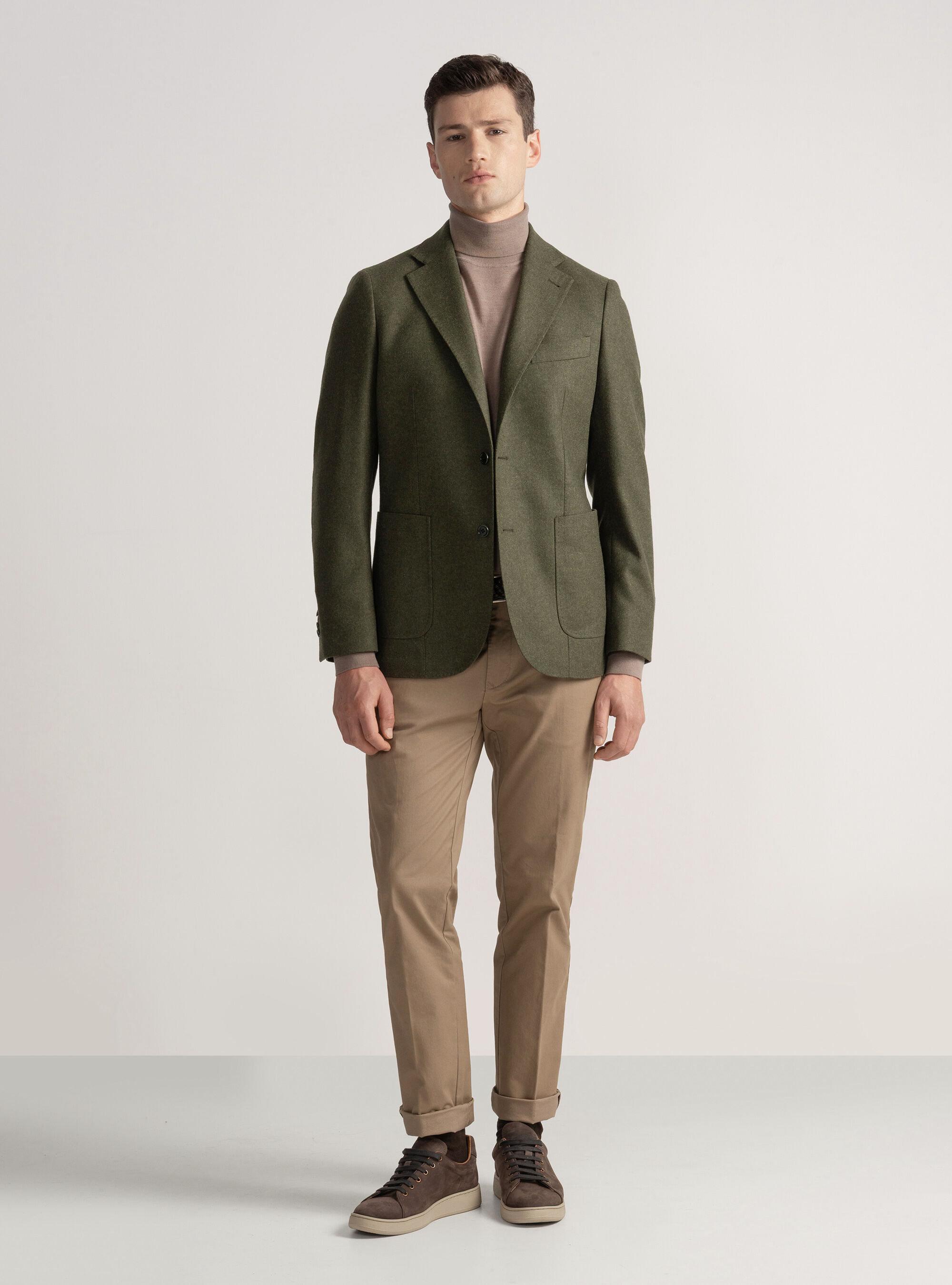 Wool-blend flannel blazer, GREEN