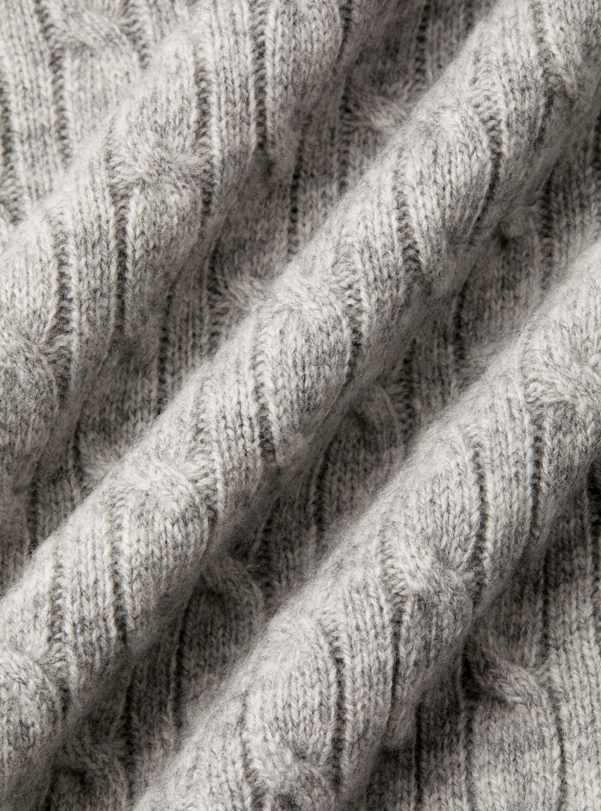 Maglia girocollo con treccia in lana e cashmere, GRIGIO CHIARO MELANGE