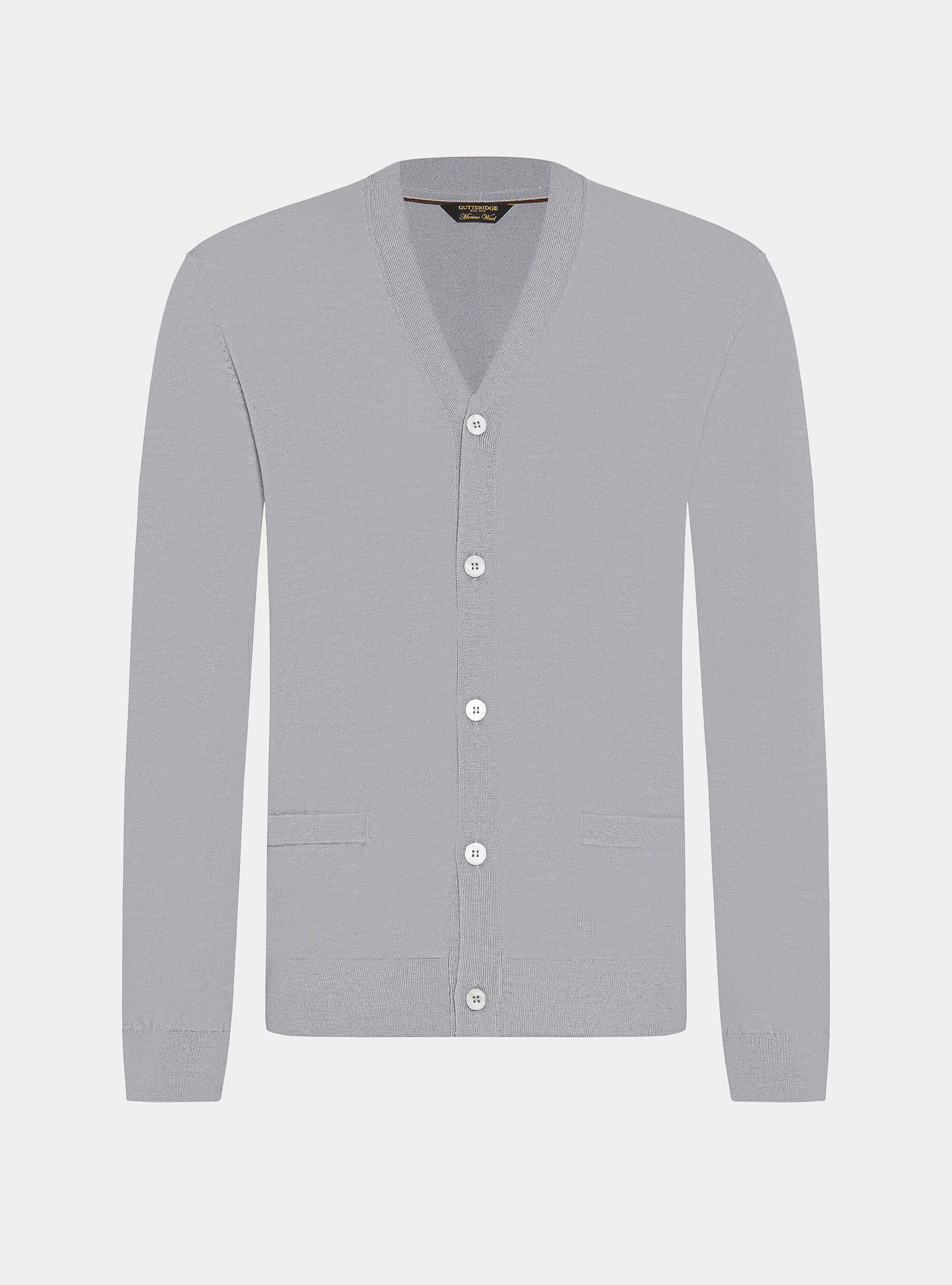 Cardigan in maglia con bottoni in lana merino extrafine, GRIGIO CHIARO