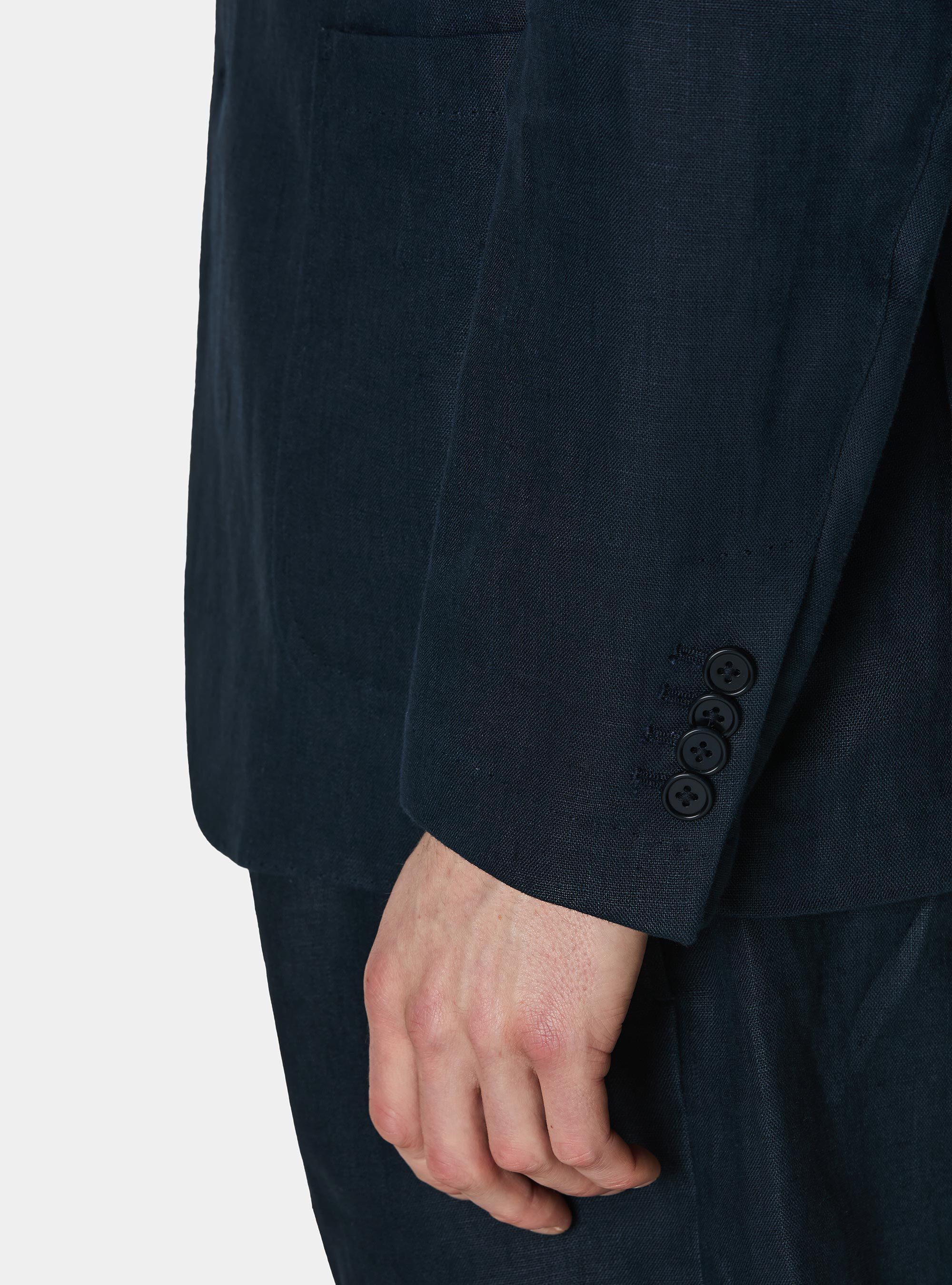 Veste cor&eacute;enne en pur lin, BLEU MARINE