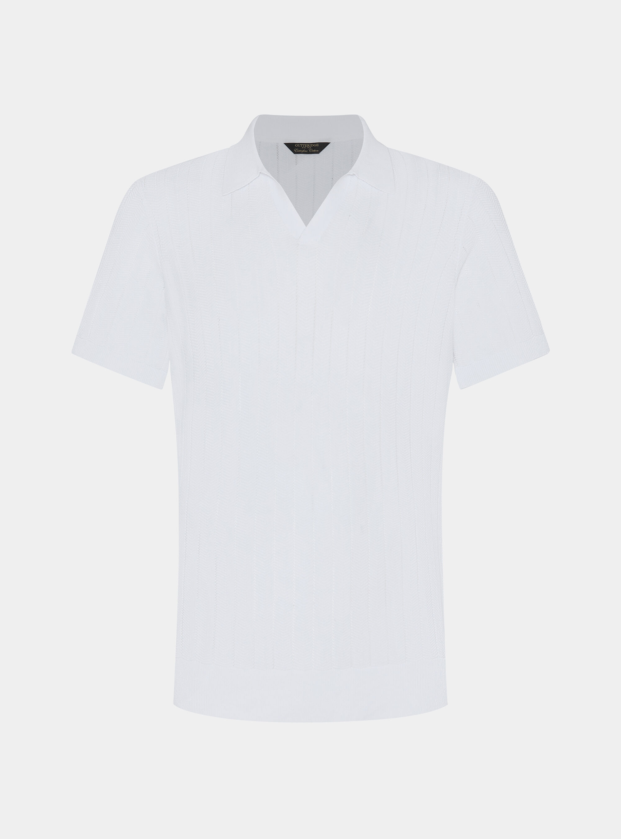 Perforated polo shirt in herringbone cotton, WHITE