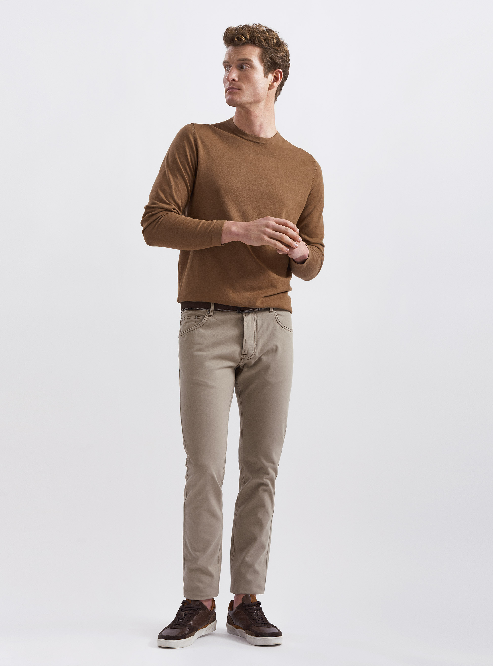 Jersey de crep&eacute; de algod&oacute;n con cuello redondo, TORTORA 0542C