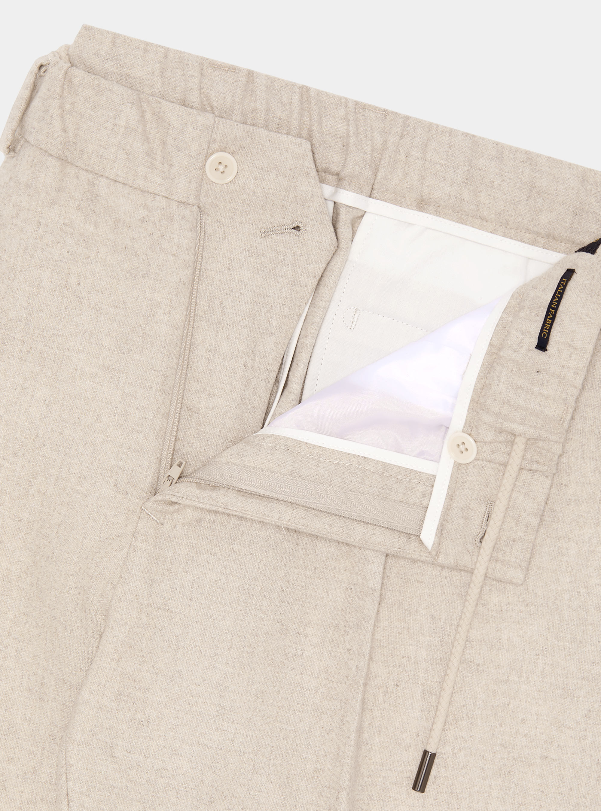Lightweight wool-blend pleat and drawstring trousers, ECRU