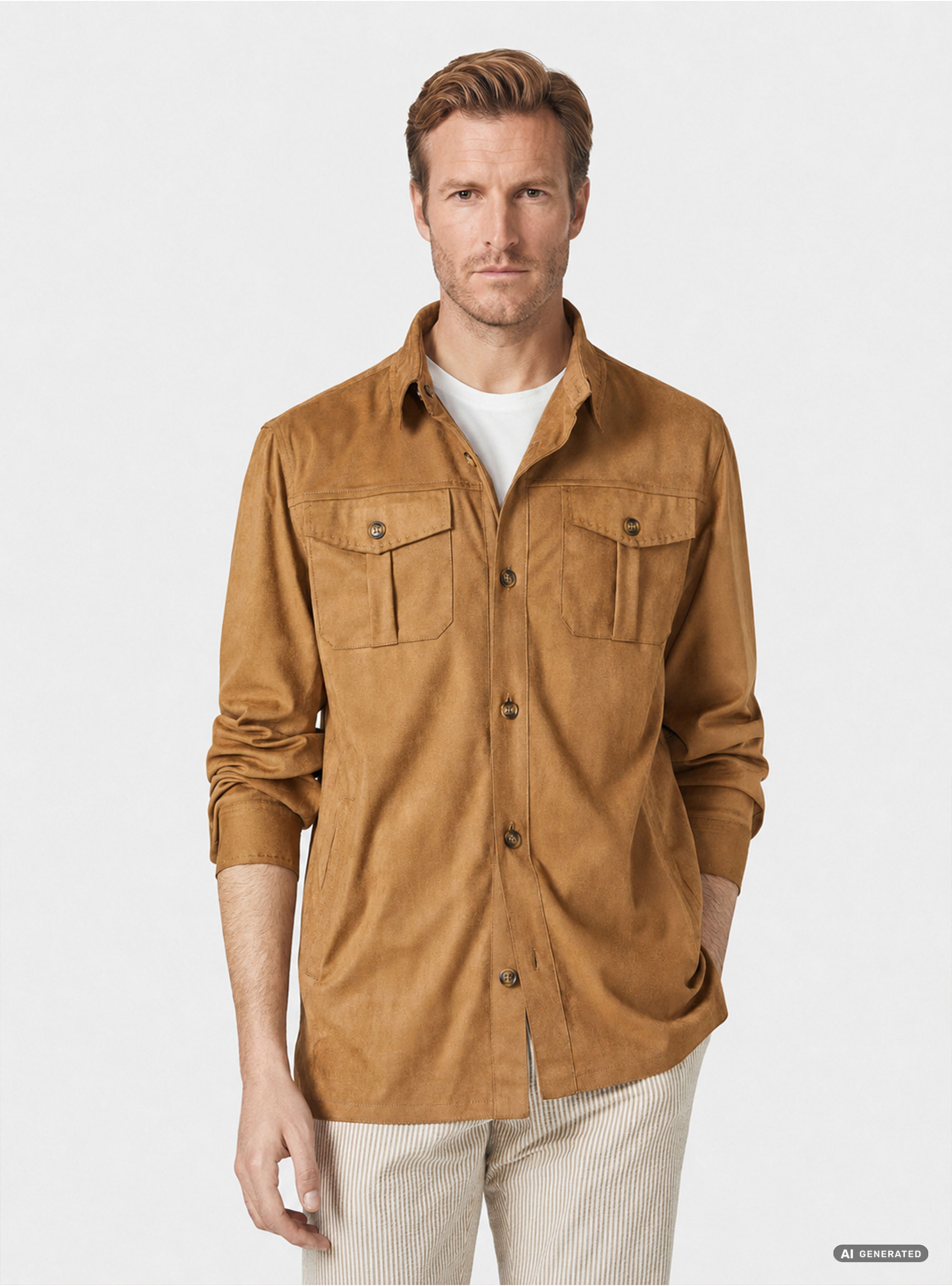 Giacca camicia effetto scamosciato, MARRONE