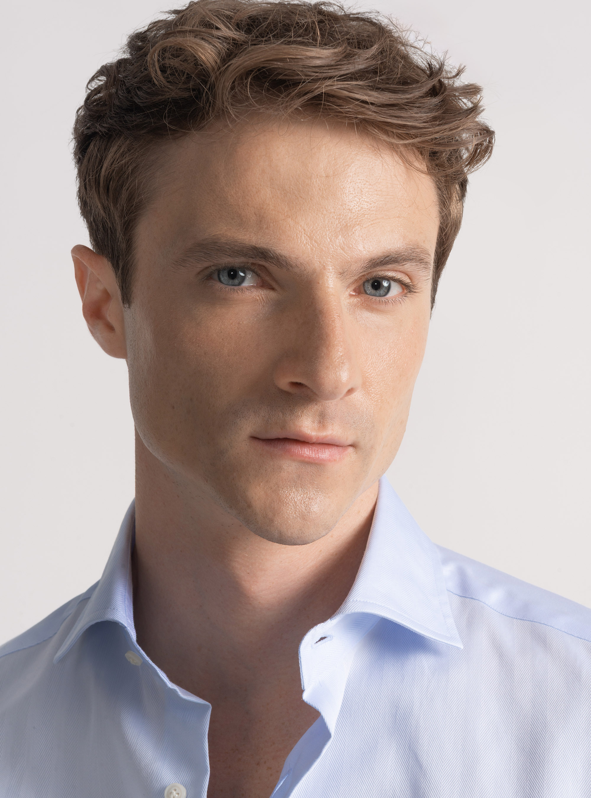 Camicia in twill di cotone spigato, AZZURRO