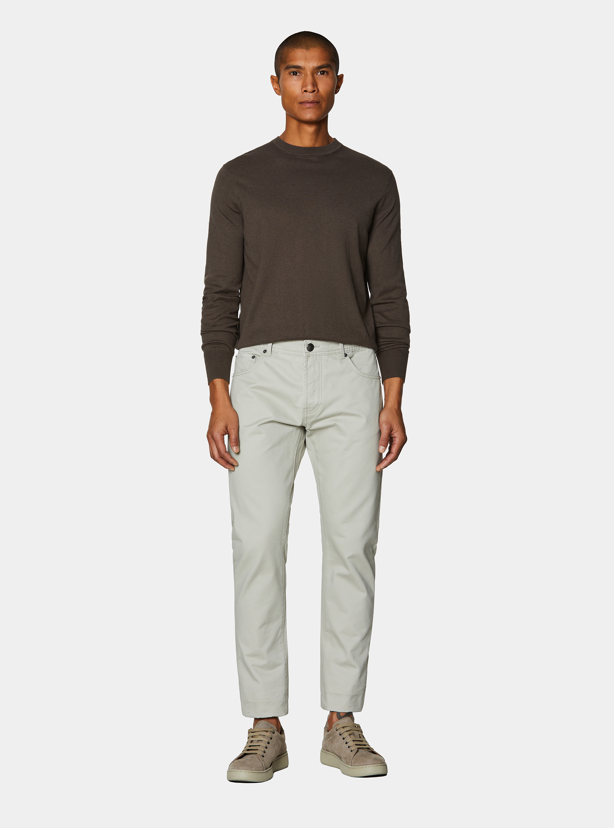 Cotton silk and cashmere crew neck sweater, BROWN