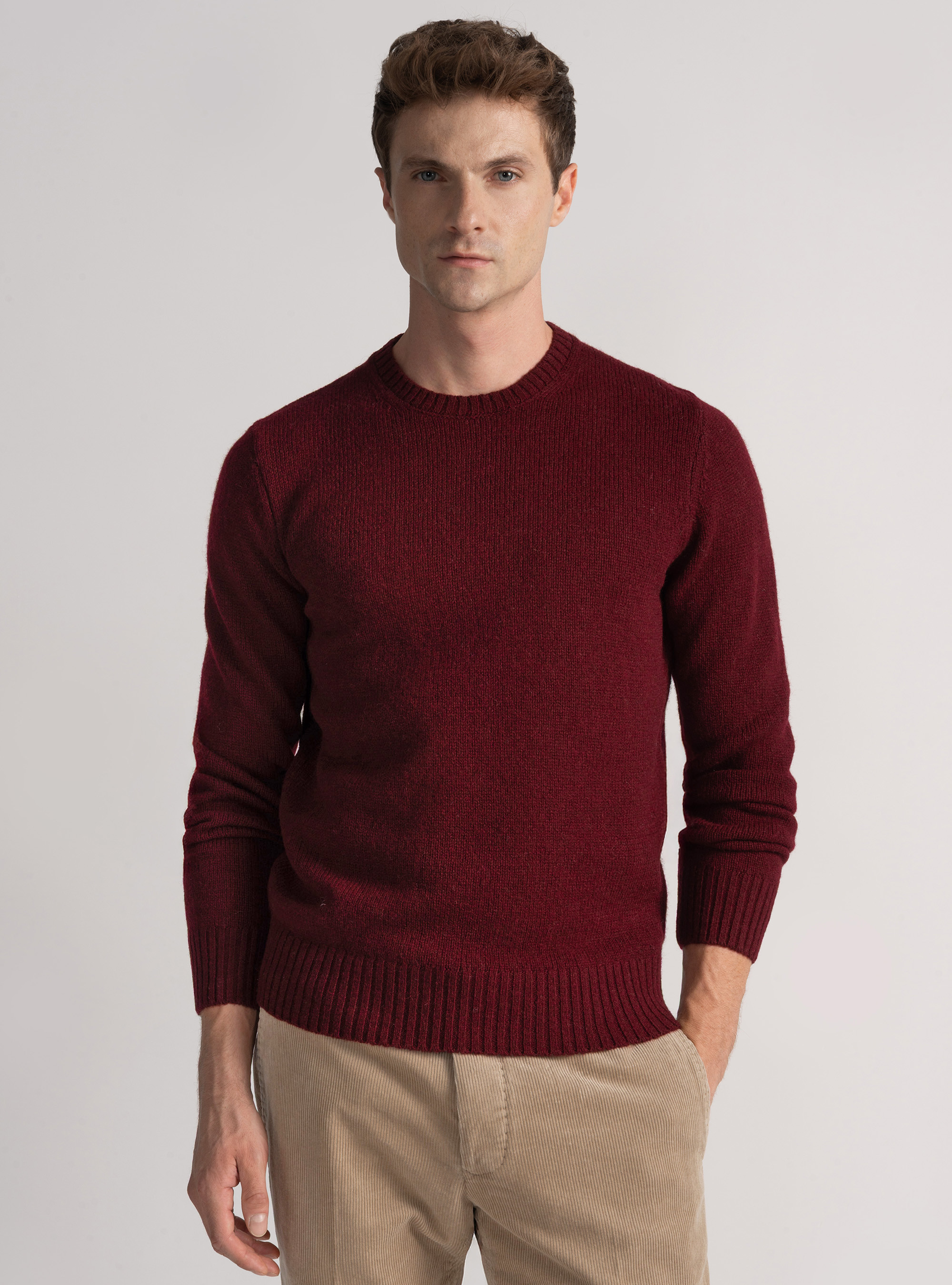 Punto de lana Shetland con cuello redondo, BURDEOS