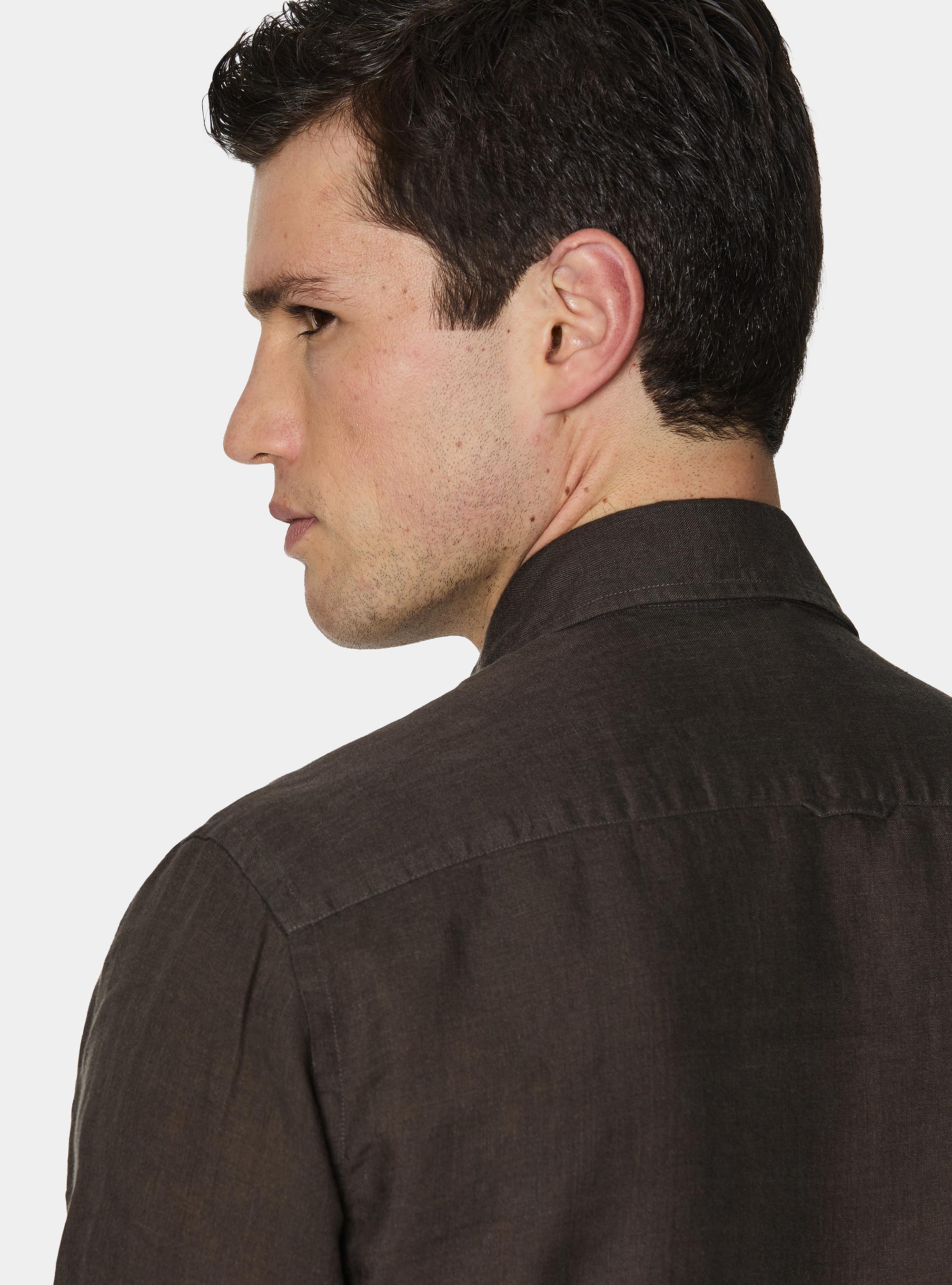Camisa de lino puro, MARRON