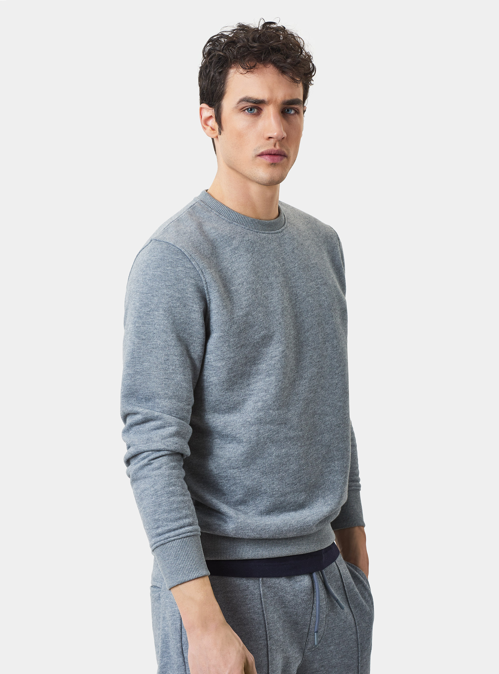 Cotton blend crew neck sweatshirt, GREY