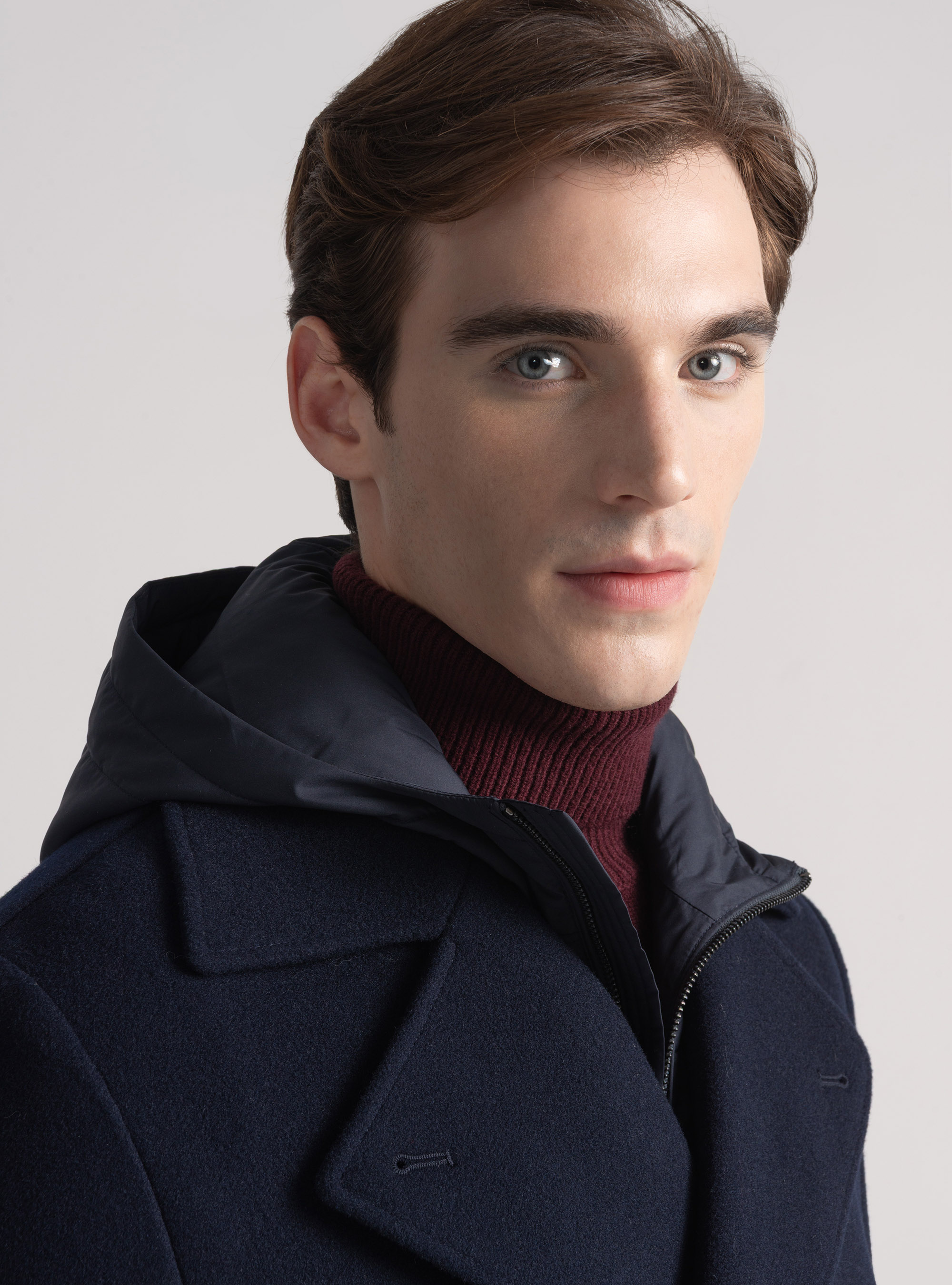 Peacoat in misto lana con e cappuccio, BLU NAVY