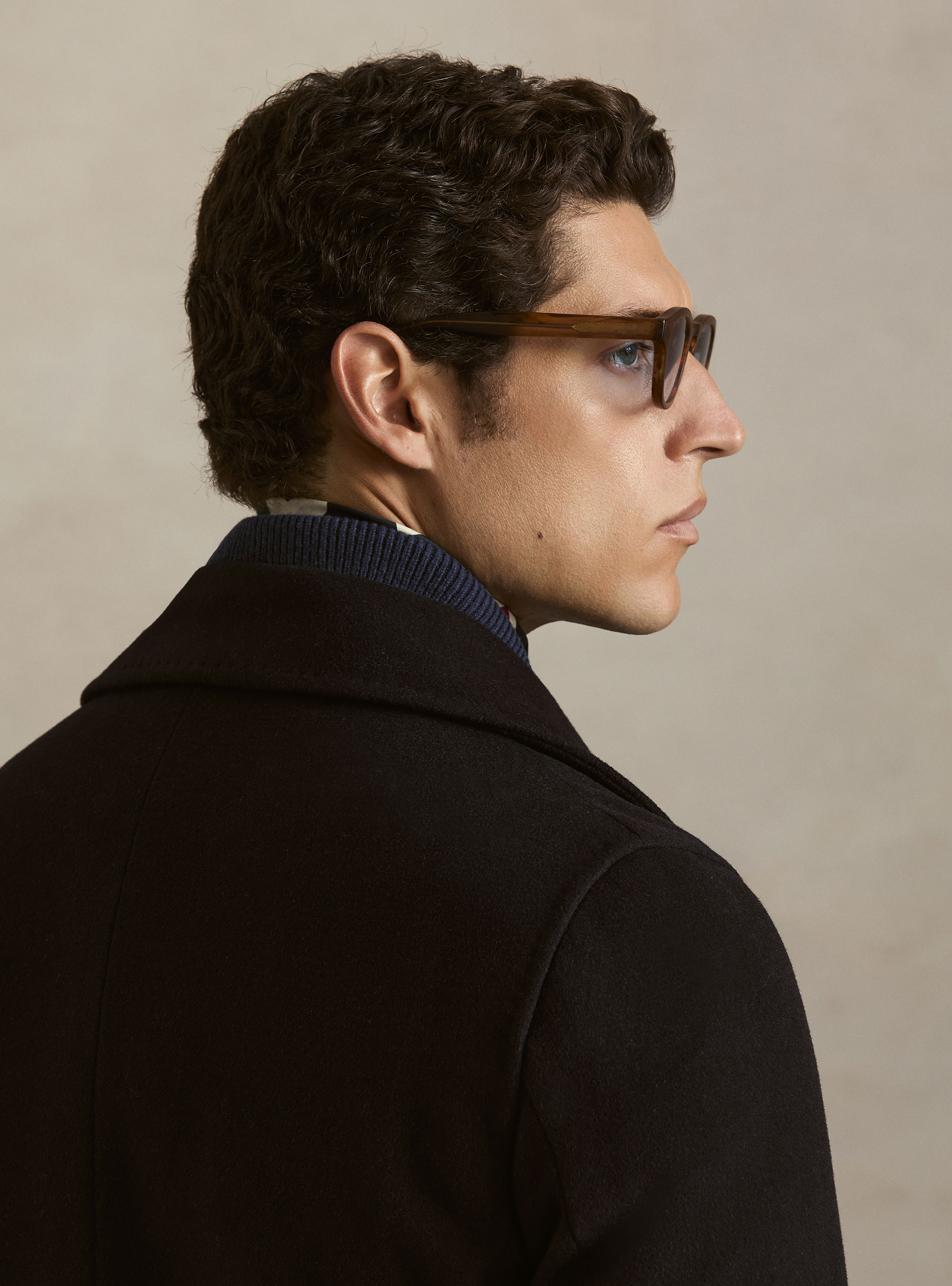 Cashmere blend peacoat with metal buttons, NAVY BLUE