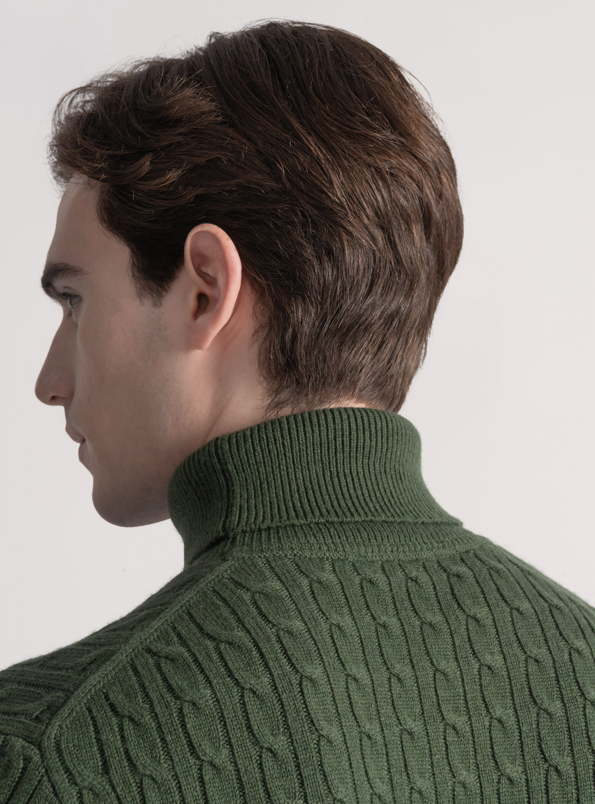 Maglia collo alto con treccia in misto lana, MILITARE 0609C