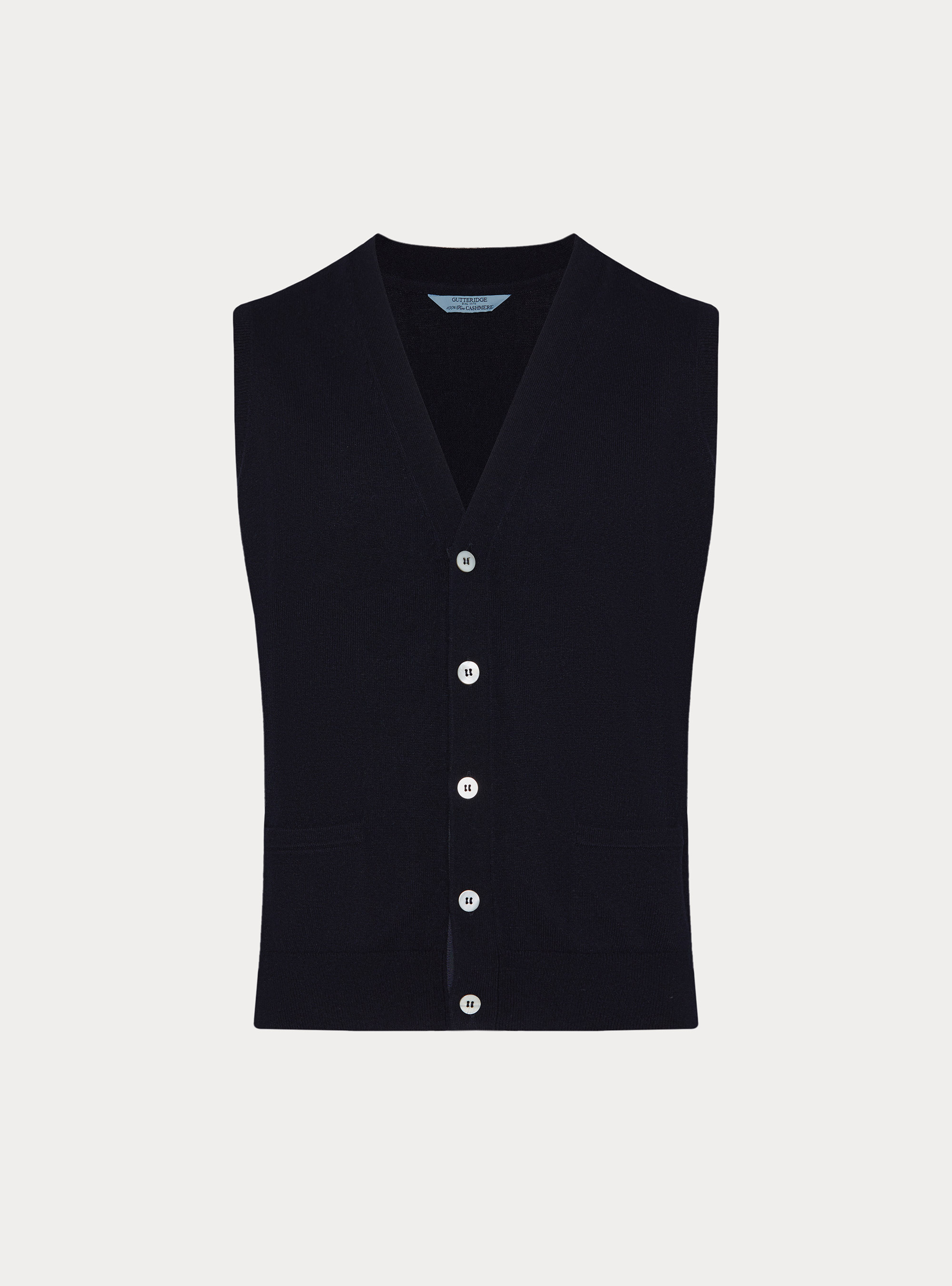 Chaleco de puro cashmere con botones, AZUL MARINO