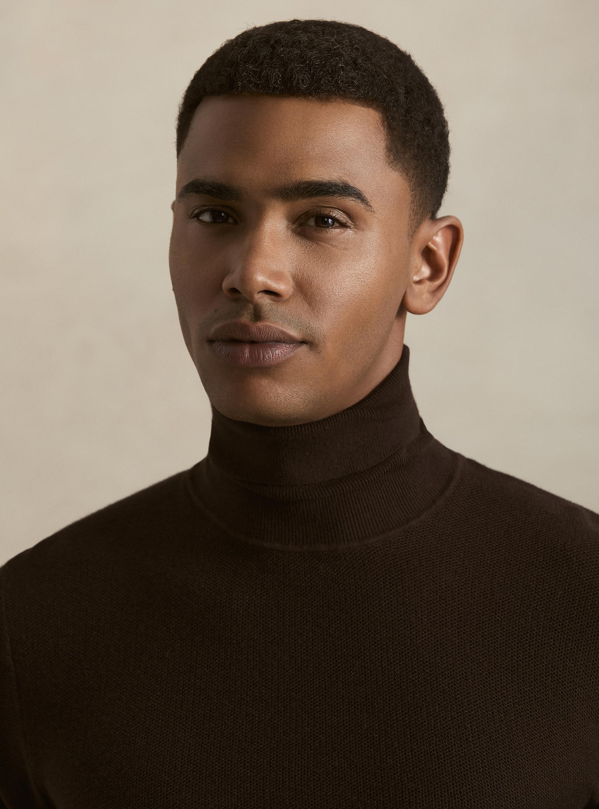 Waffelstrick-Rollkragenpullover, MARRONE 0507C