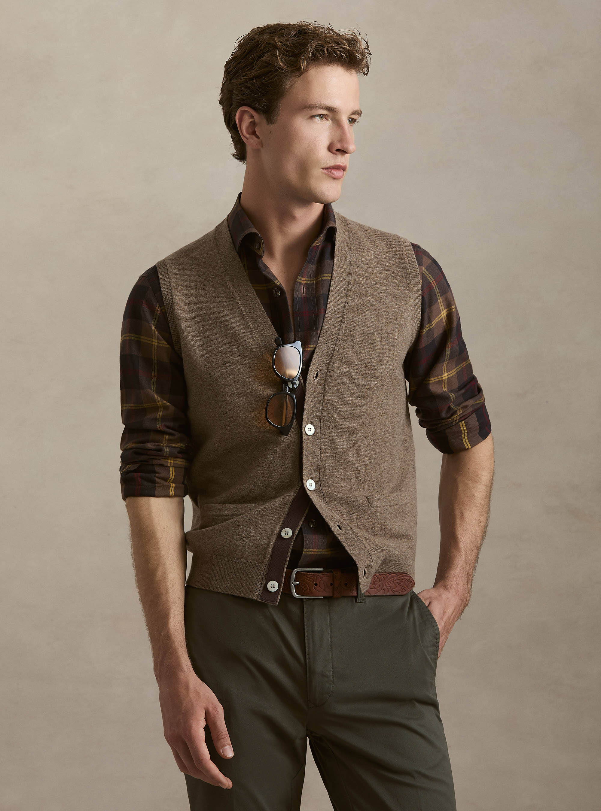Chaleco de punto de lambswool y cachemira, BARRO