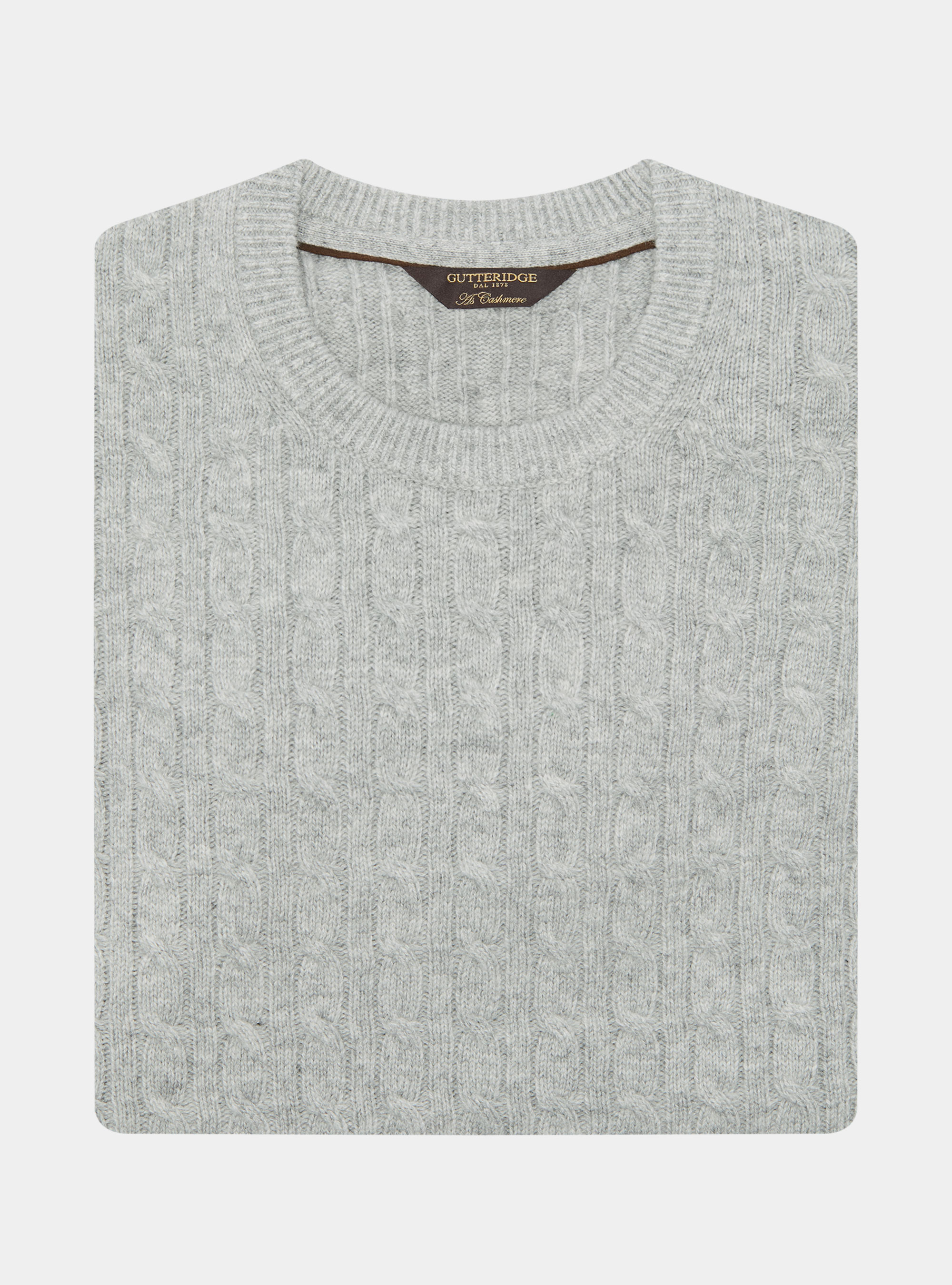 Maglia girocollo con treccia in lana e cashmere, GRIGIO CHIARO MELANGE