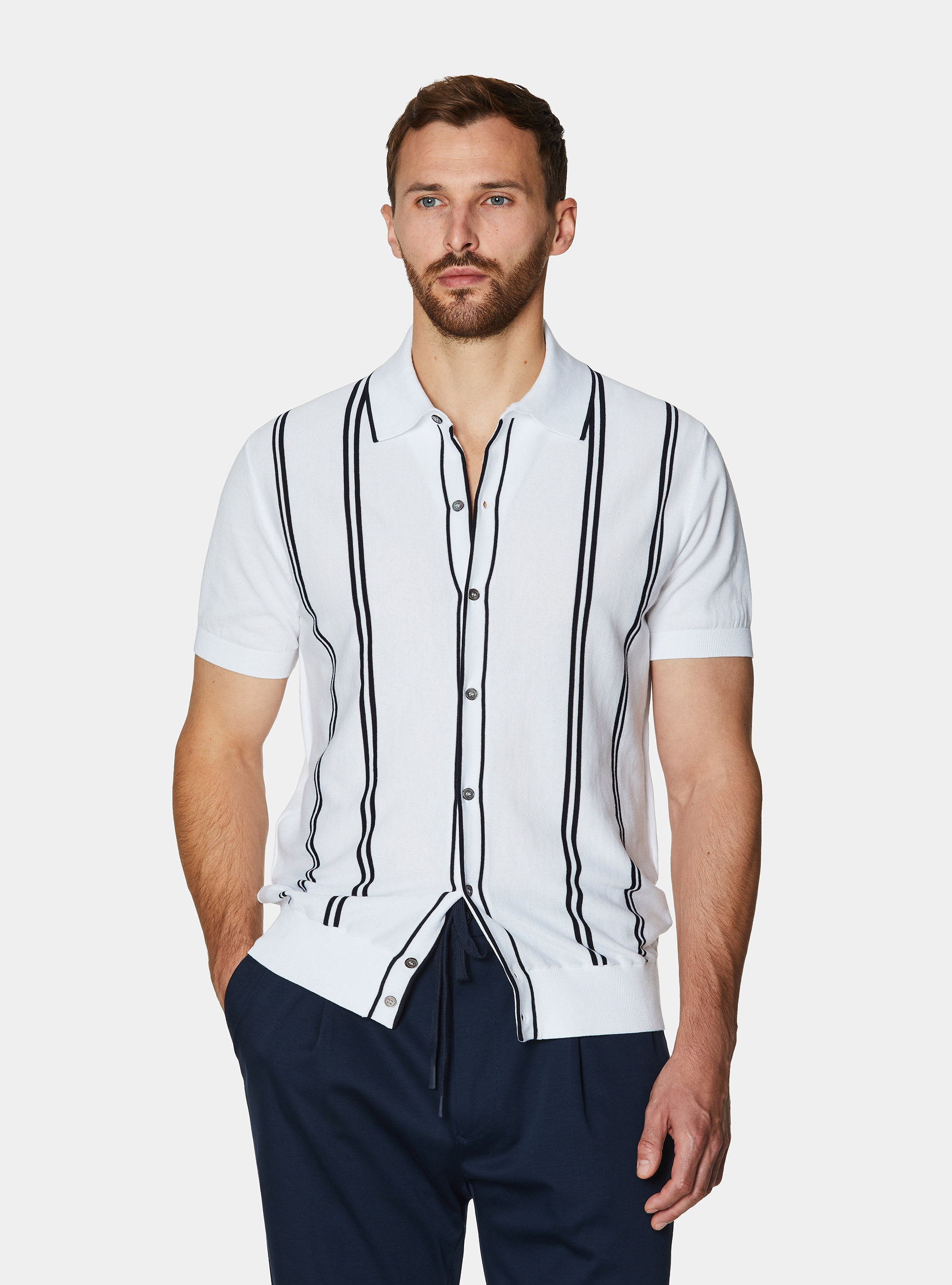 Short-sleeved polo shirt in extra-fine cotton, WHITE