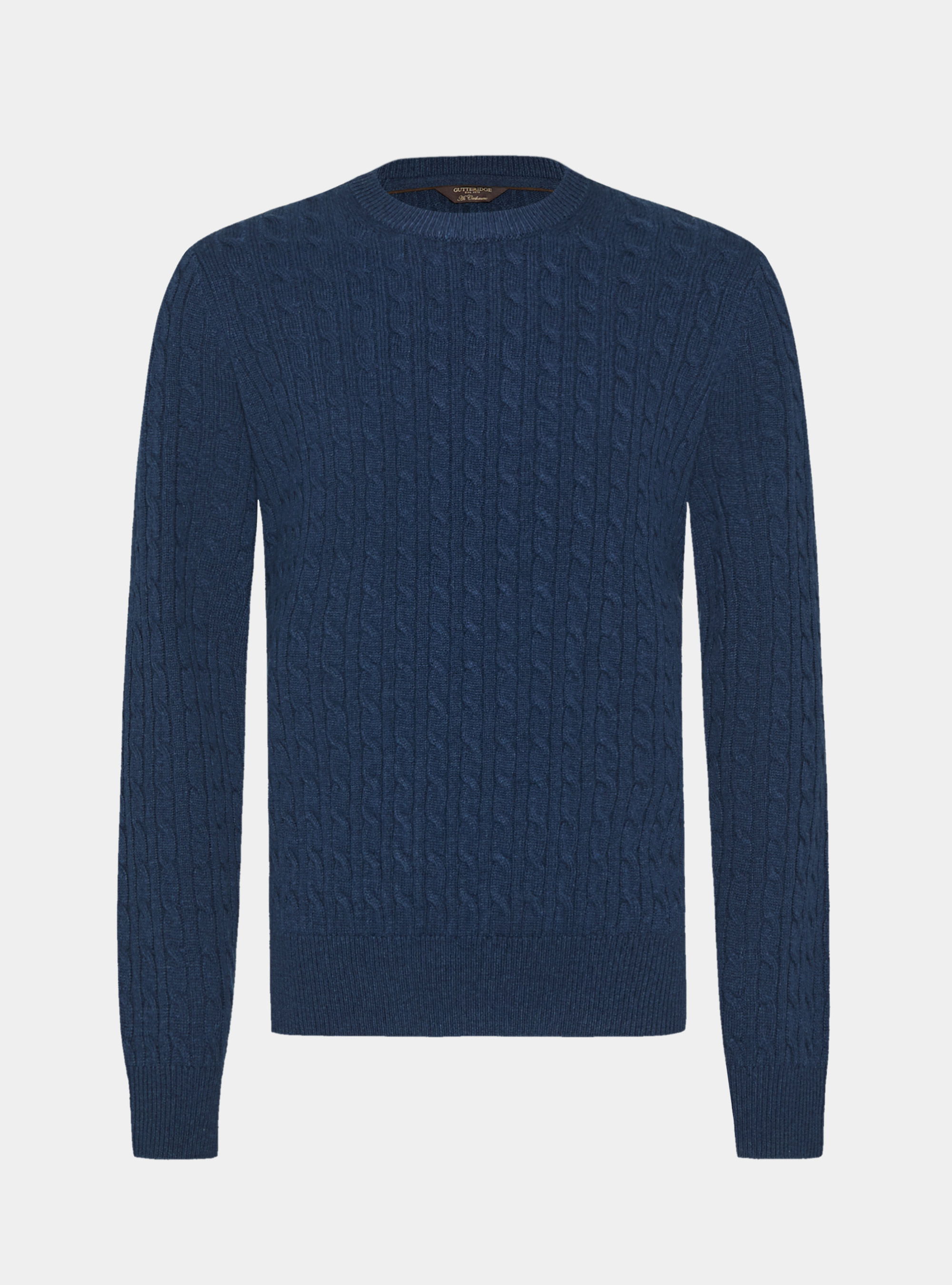 Maglia girocollo con treccia in lana e cashmere, INCHIOSTRO