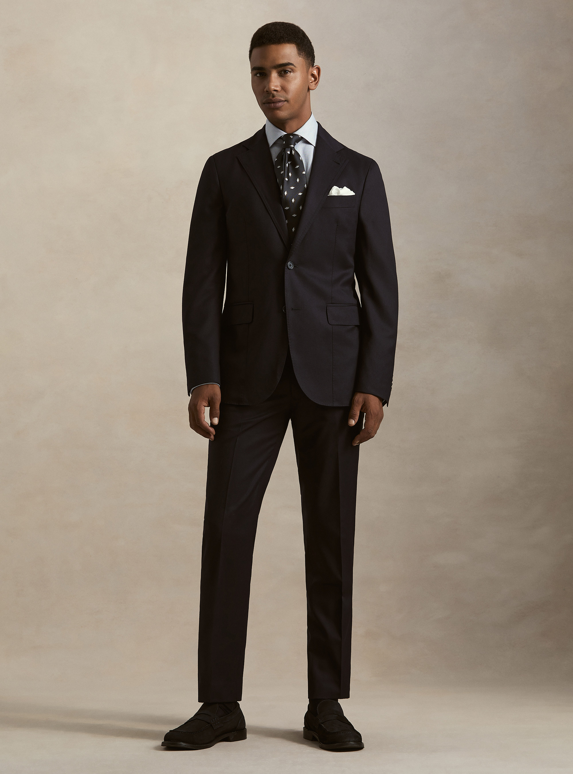 Navy blue wool flannel suit, 