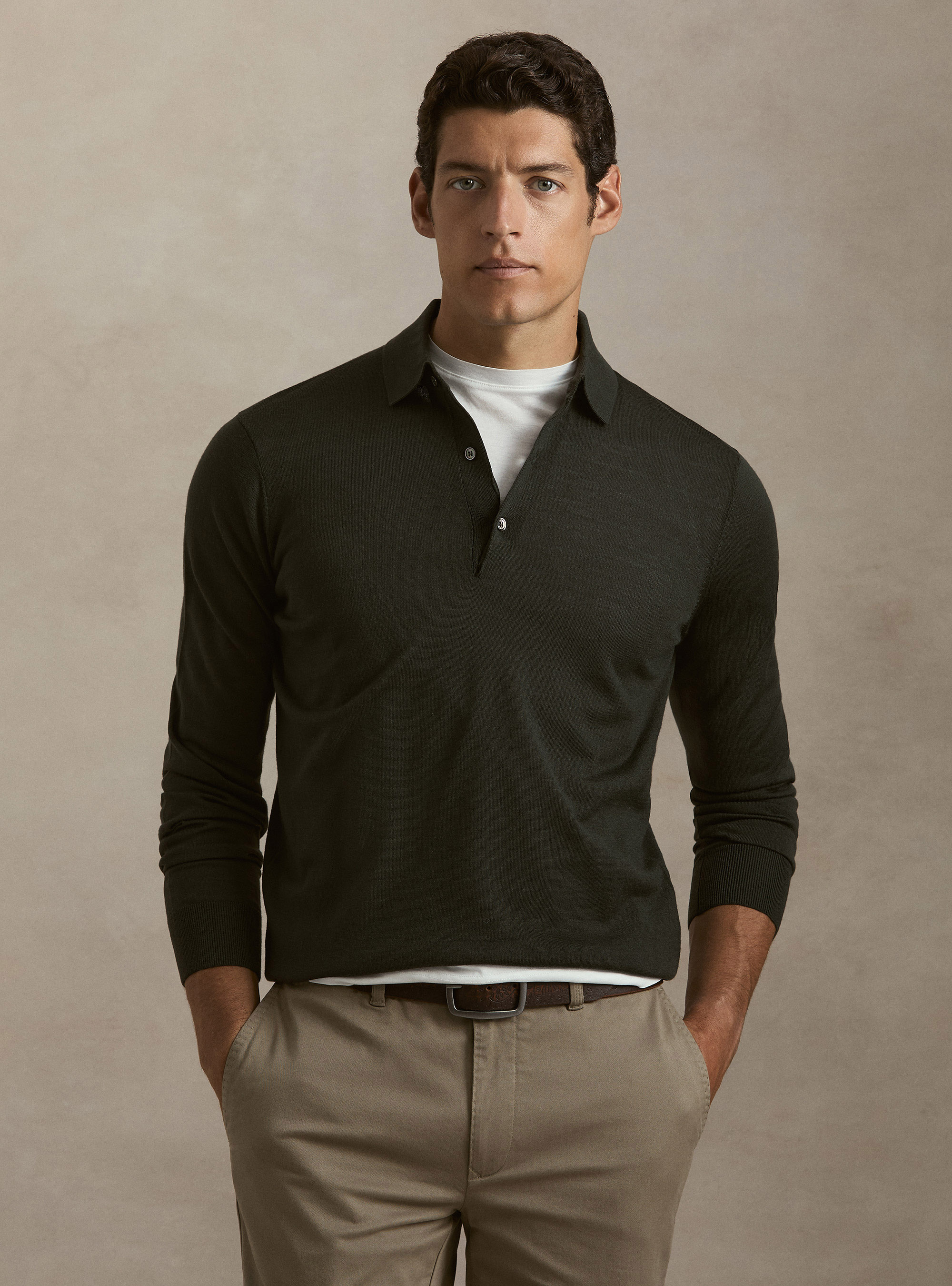 Strick-Poloshirt aus extrafeiner Merinowolle, MILITARE 0609C