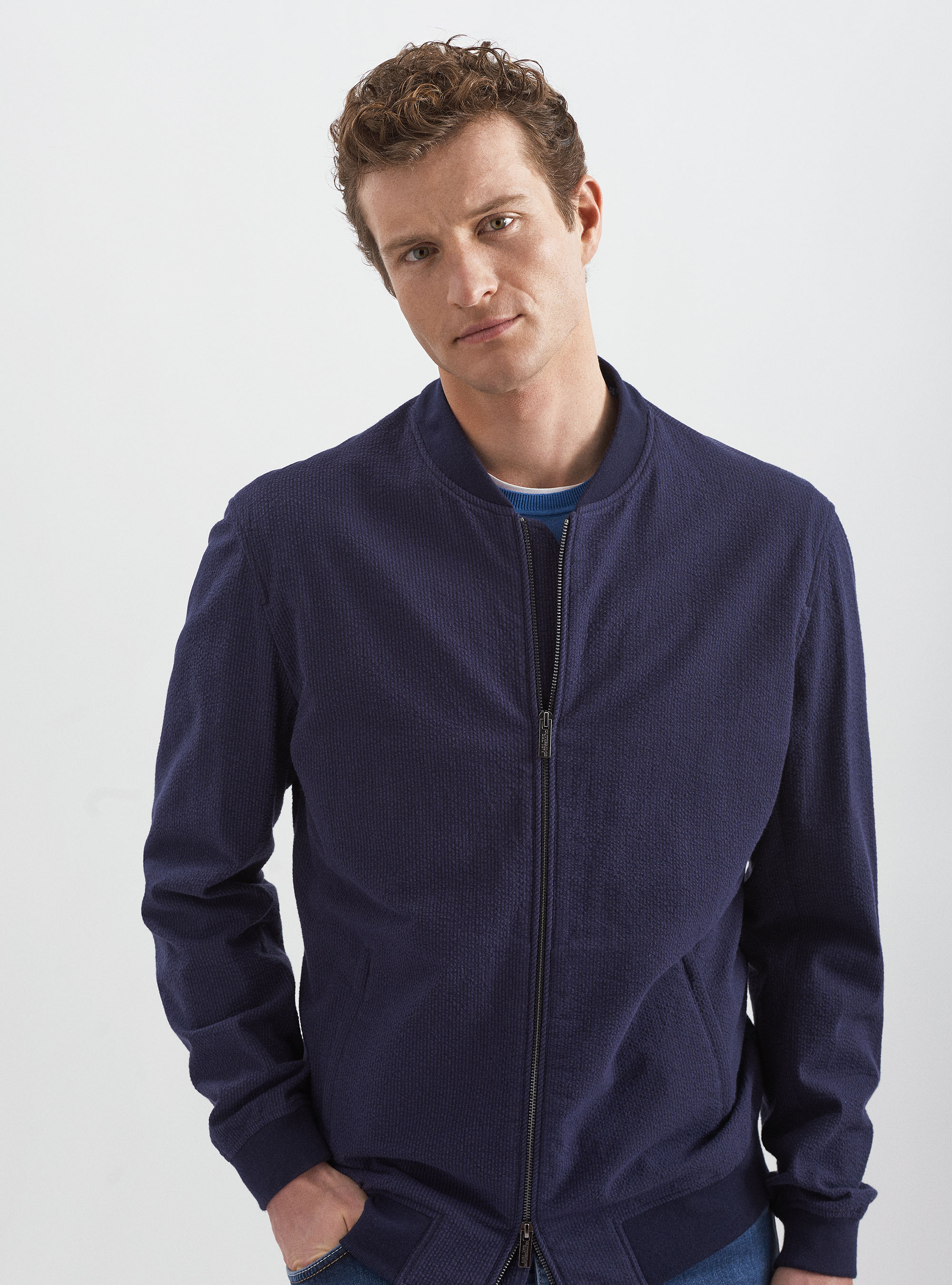 Bomber seersucker, BLU NAVY