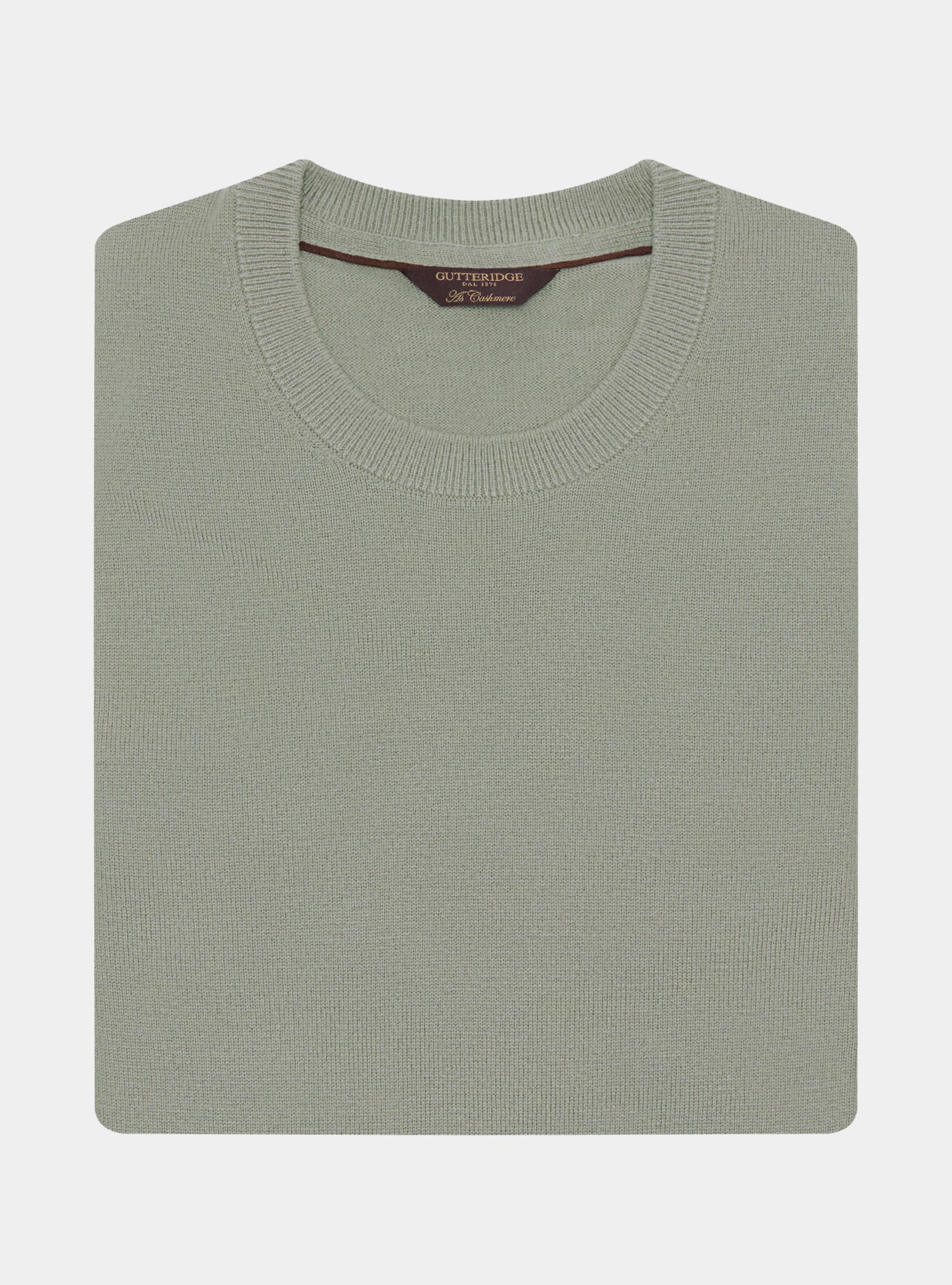 Punto de cuello redondo de lana y cachemira, VERDE GIADA 0655C