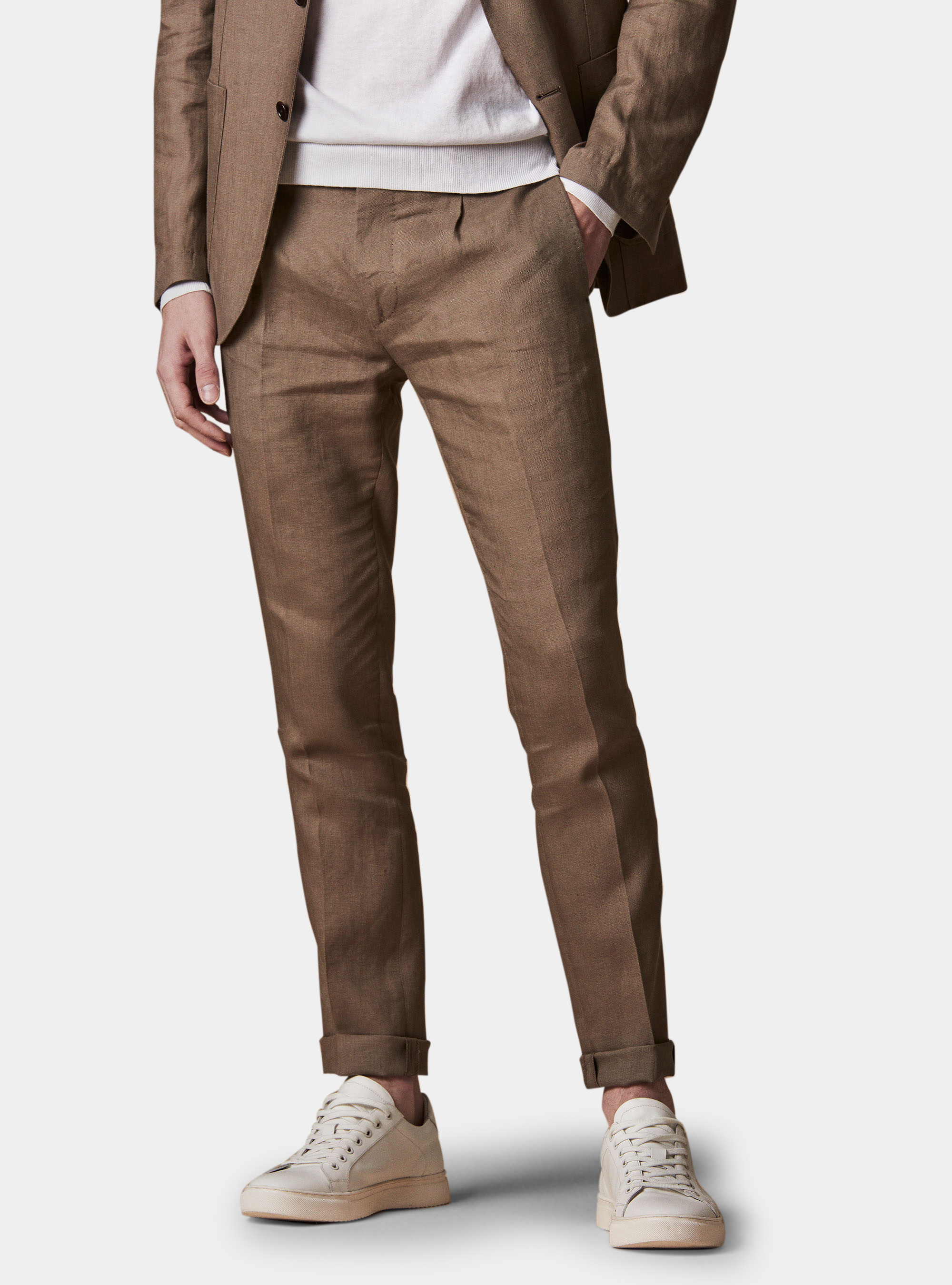Fine twisted linen suit trousers, MUD