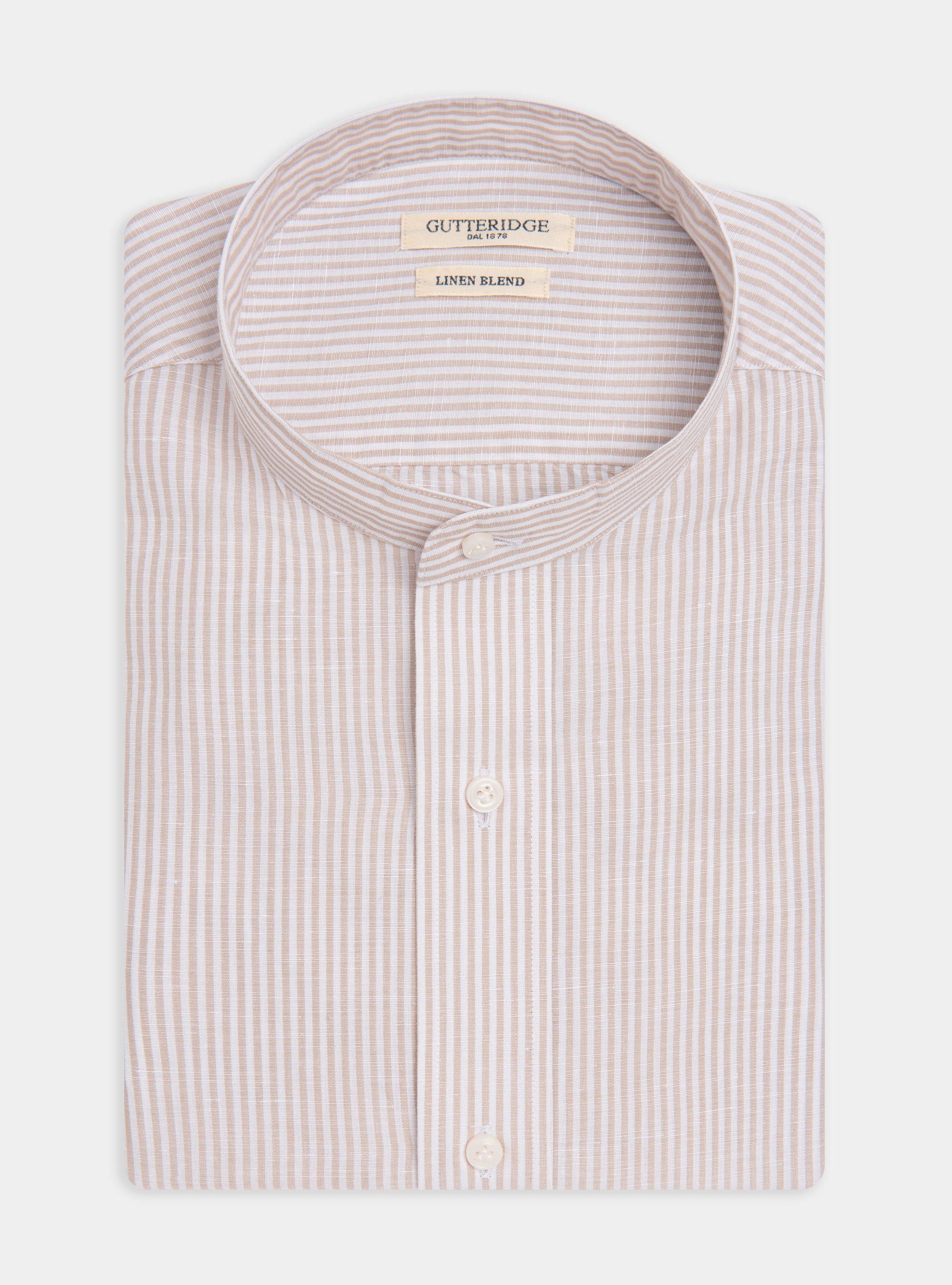 Camicia collo alla coreana in lino e cotone, SABBIA
