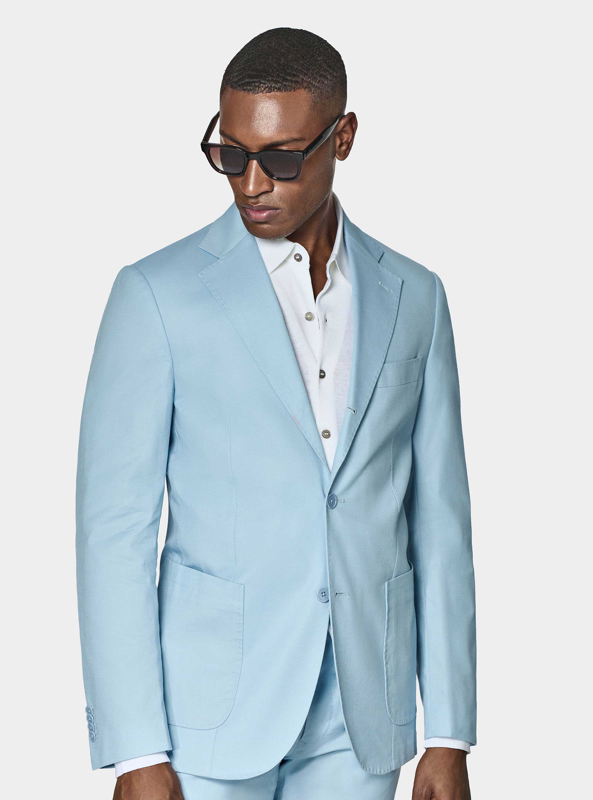 Giacca abito in cotone armaturato, AZZURRO