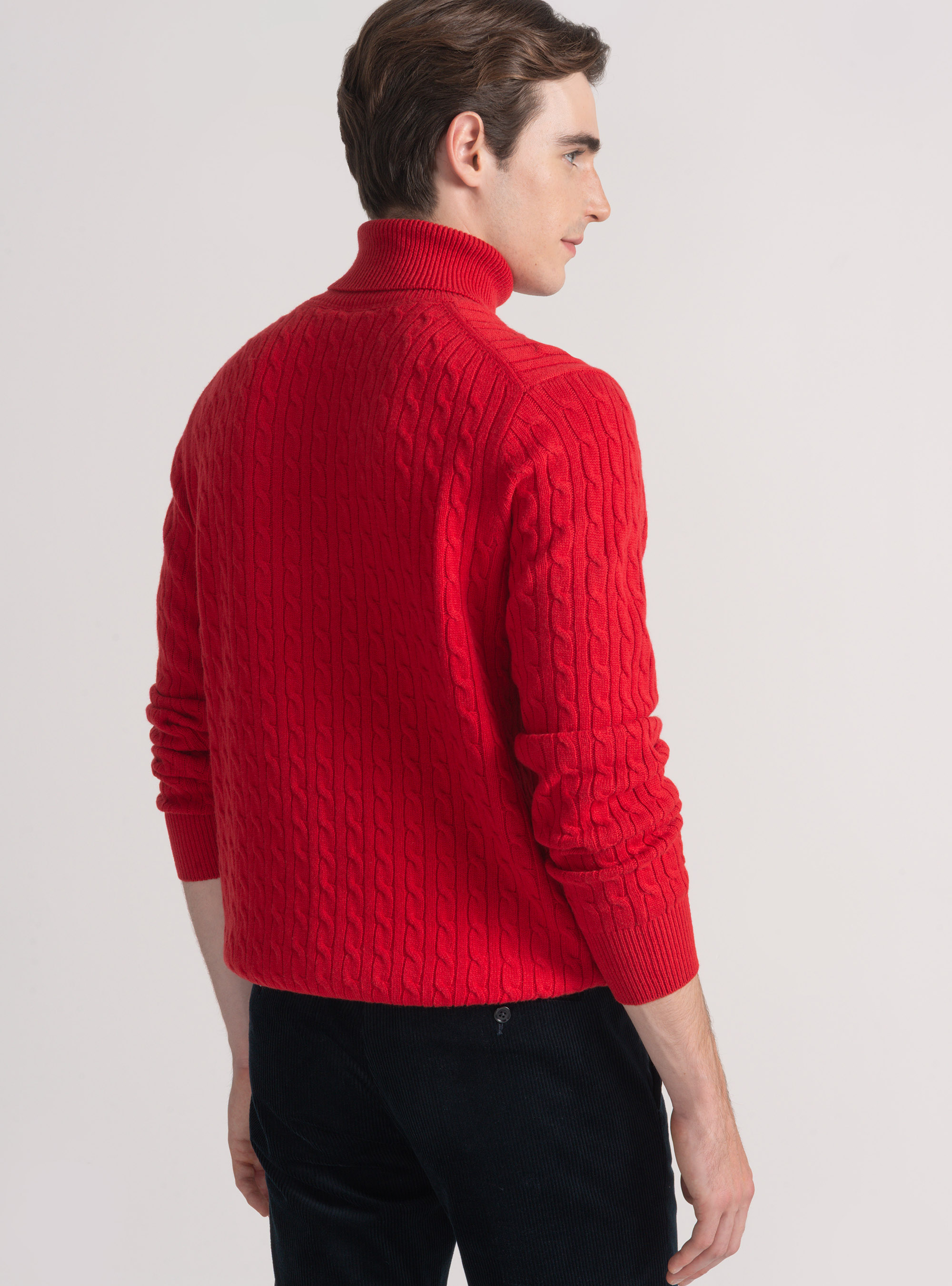 Turtleneck sweater with cashmere wool braid, RED