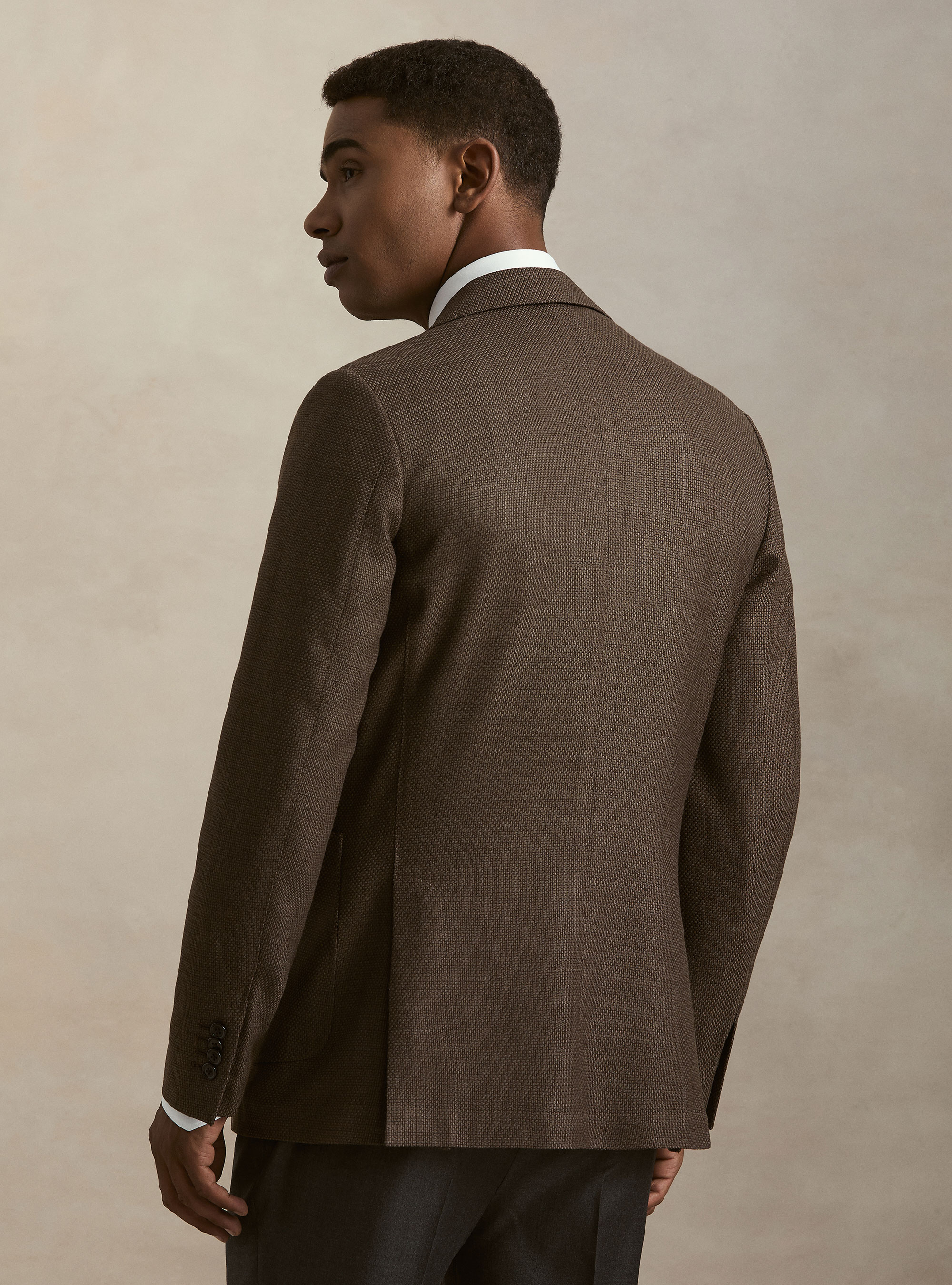 Wool Hopsack Blazer, BROWN