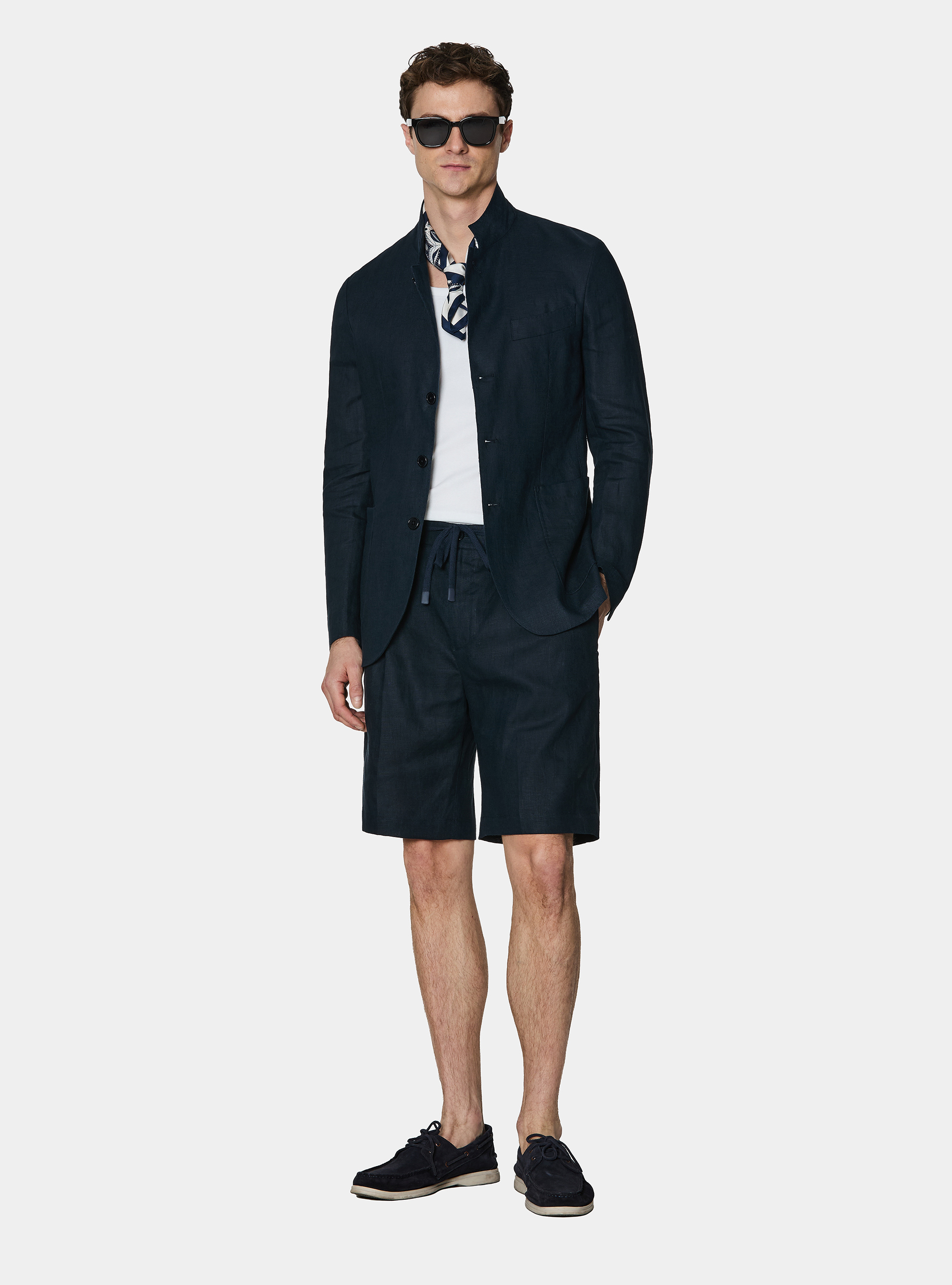 Veste cor&eacute;enne en pur lin, BLEU MARINE