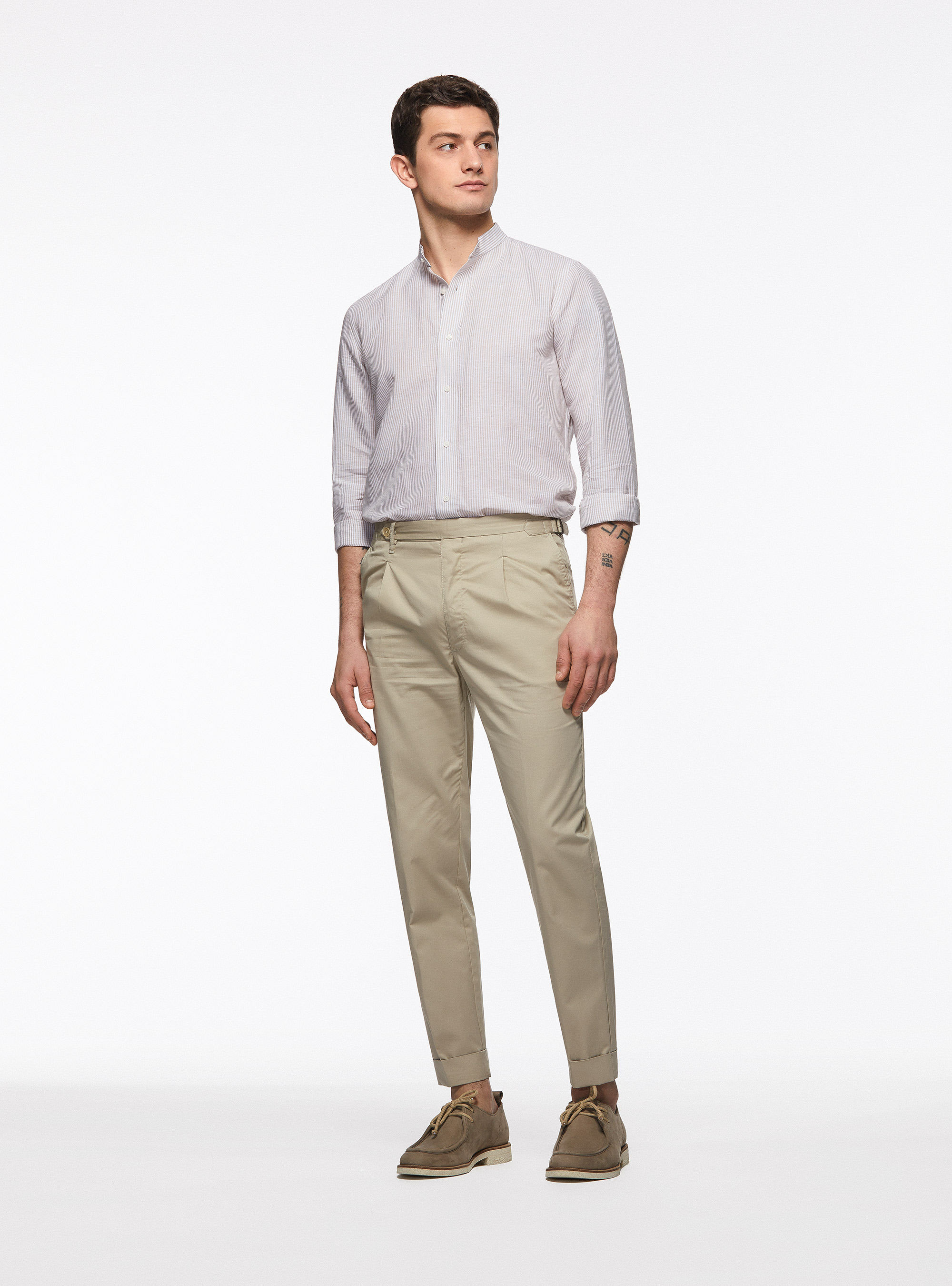 Camicia collo alla coreana in lino e cotone, SABBIA