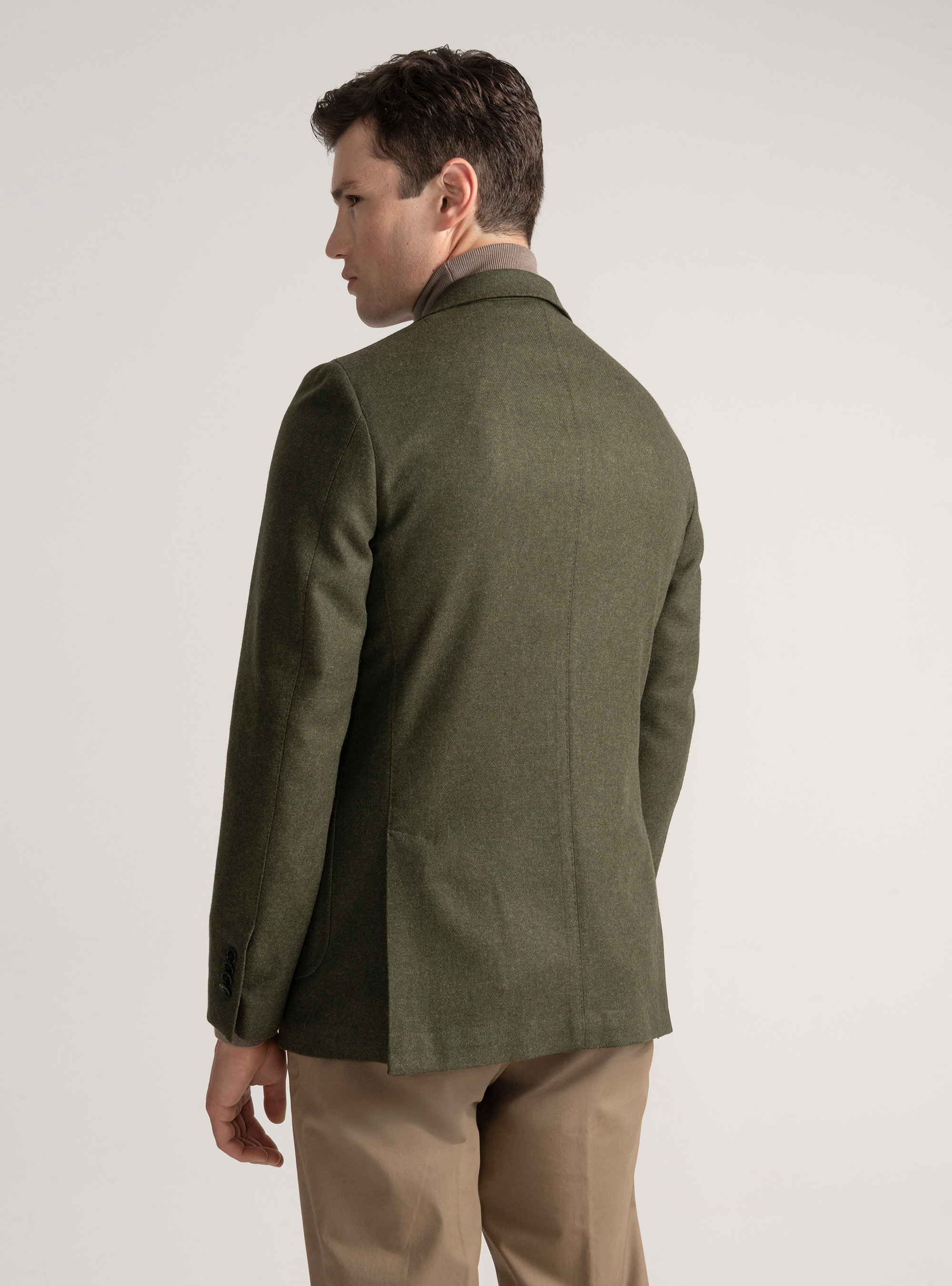 Wool-blend flannel blazer, GREEN