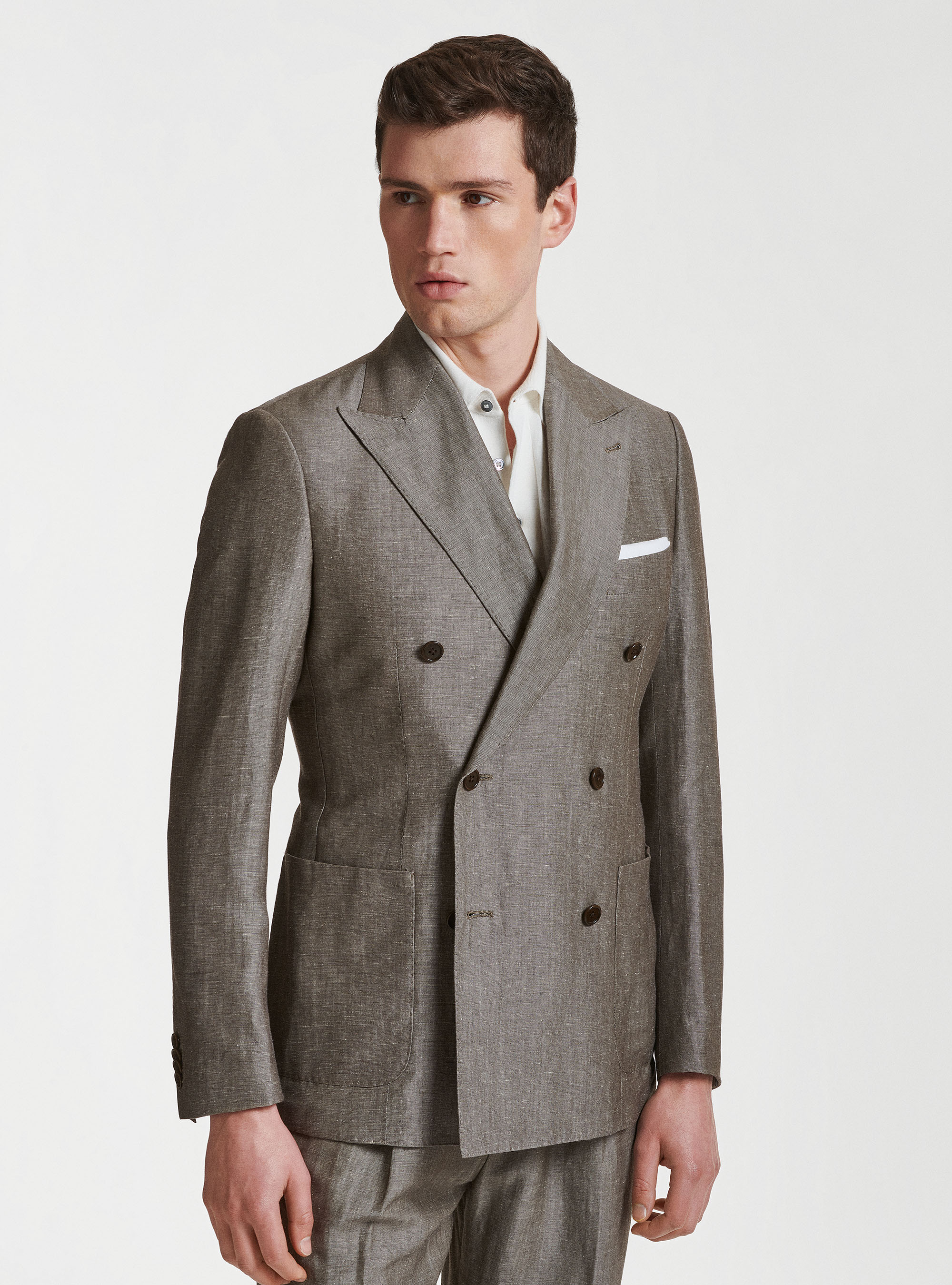 Zignone linen and wool double-breasted suit blazer, MUD