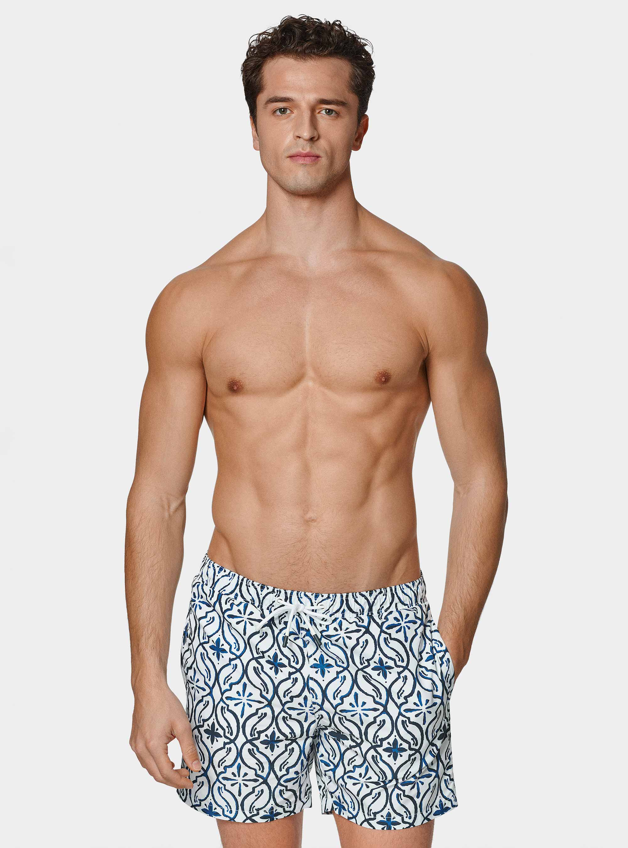 Majolica print swimwear, BLUE