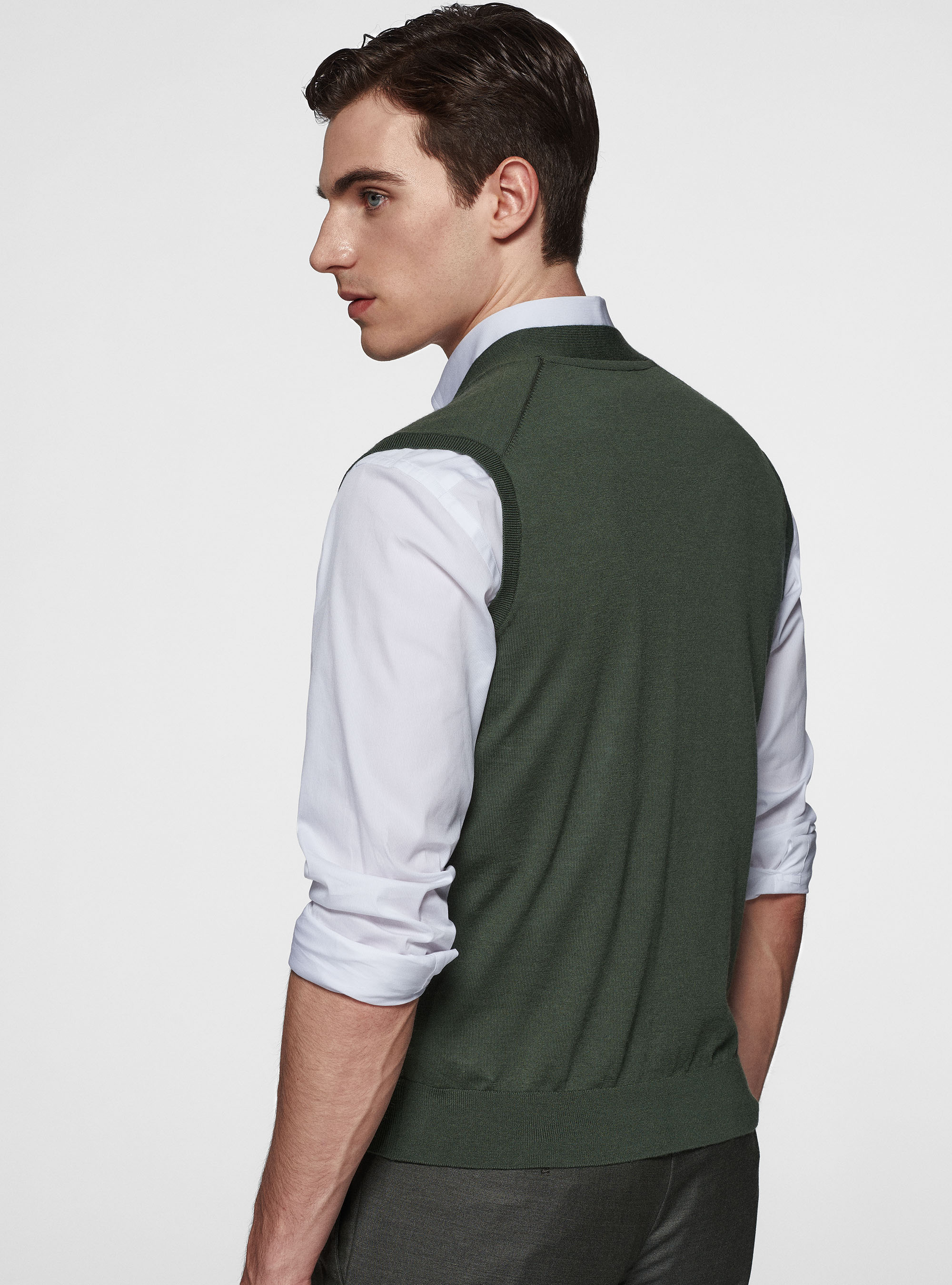 Knitted waistcoat in pure extra-fine merino wool, MILITARE 0609C