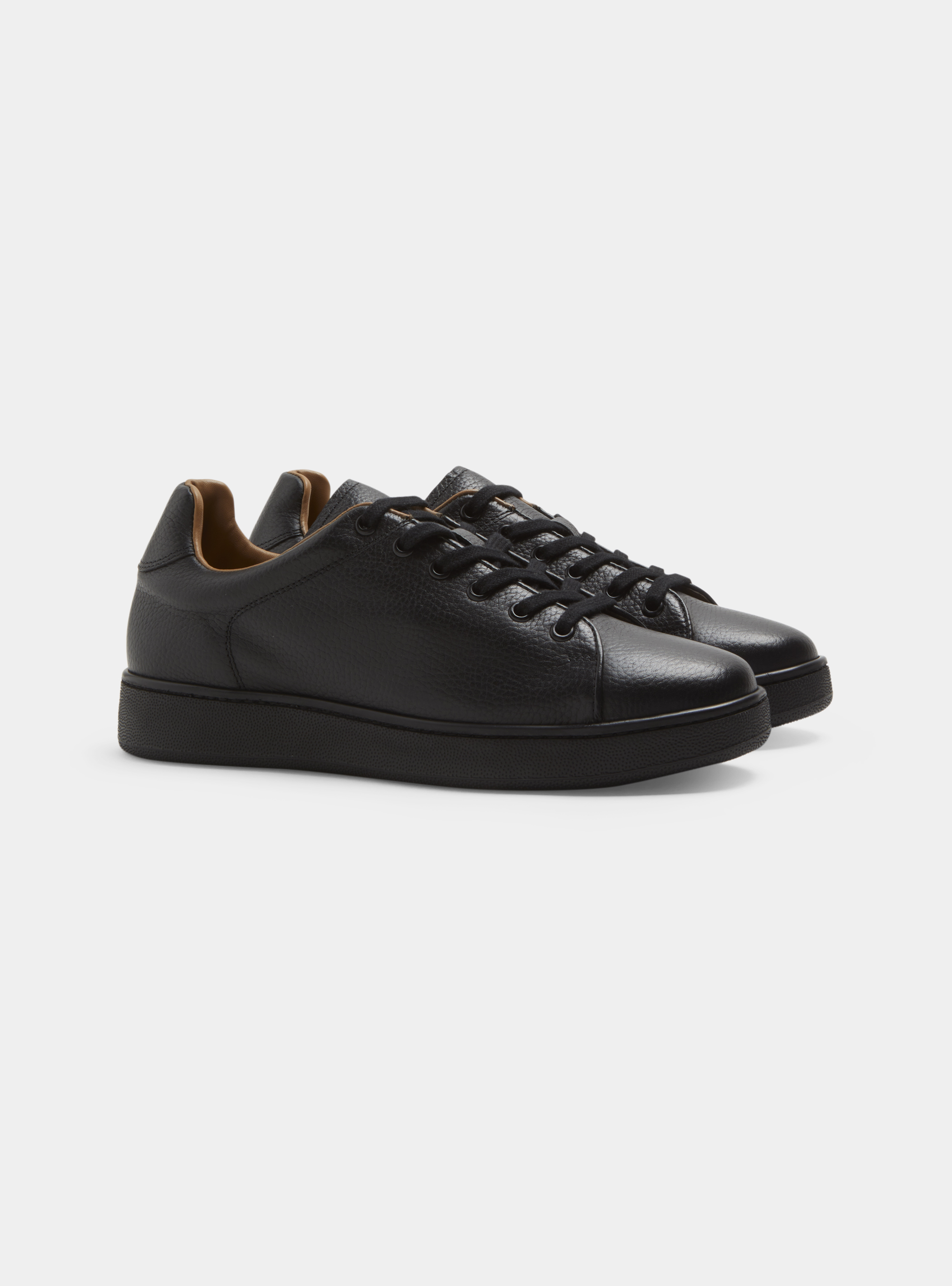 Grained leather trainers, BLACK