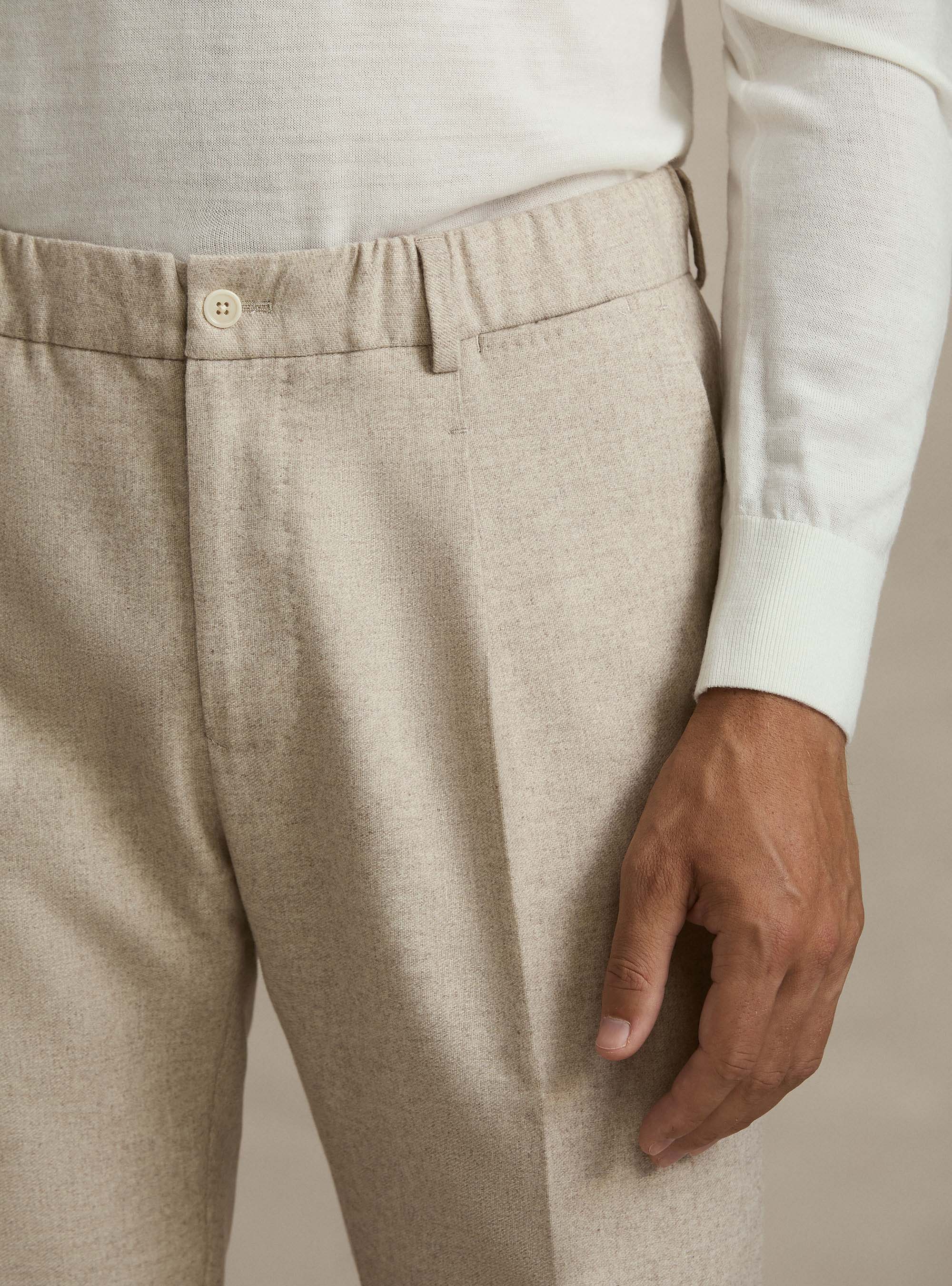 Lightweight wool blend drawstring trousers, ECRU