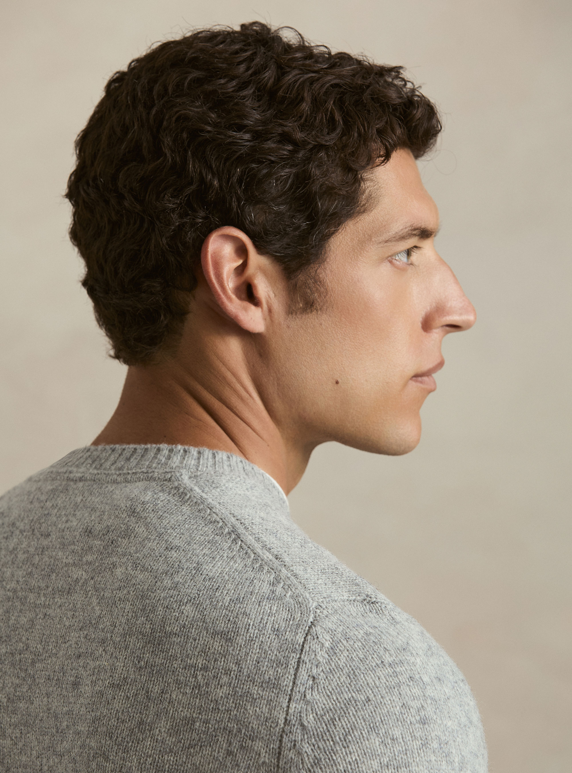Pure Shetland wool crewneck sweater, LIGHT GREY MELANGE
