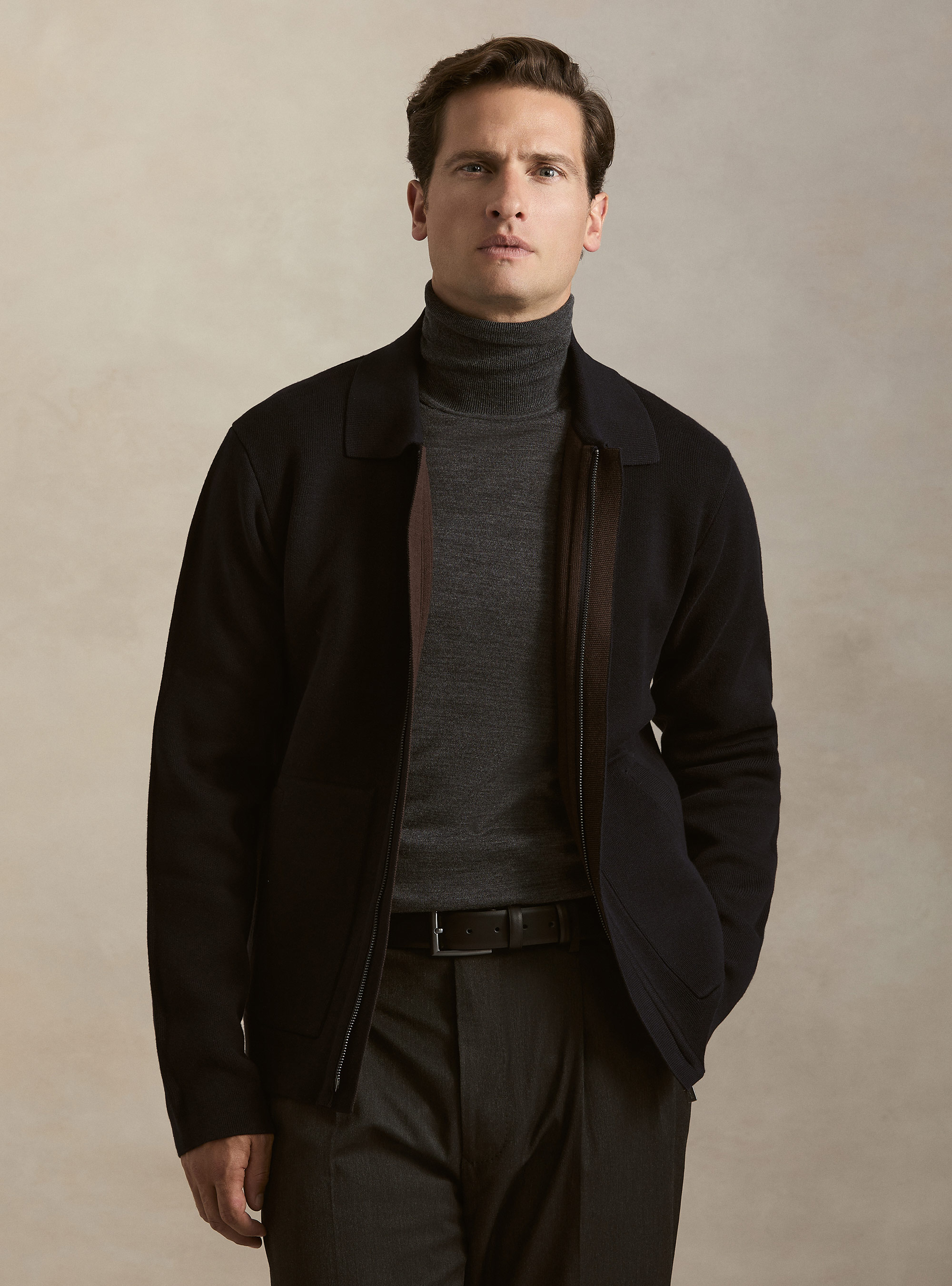 Bomber in maglia in misto cotone, BLU NAVY