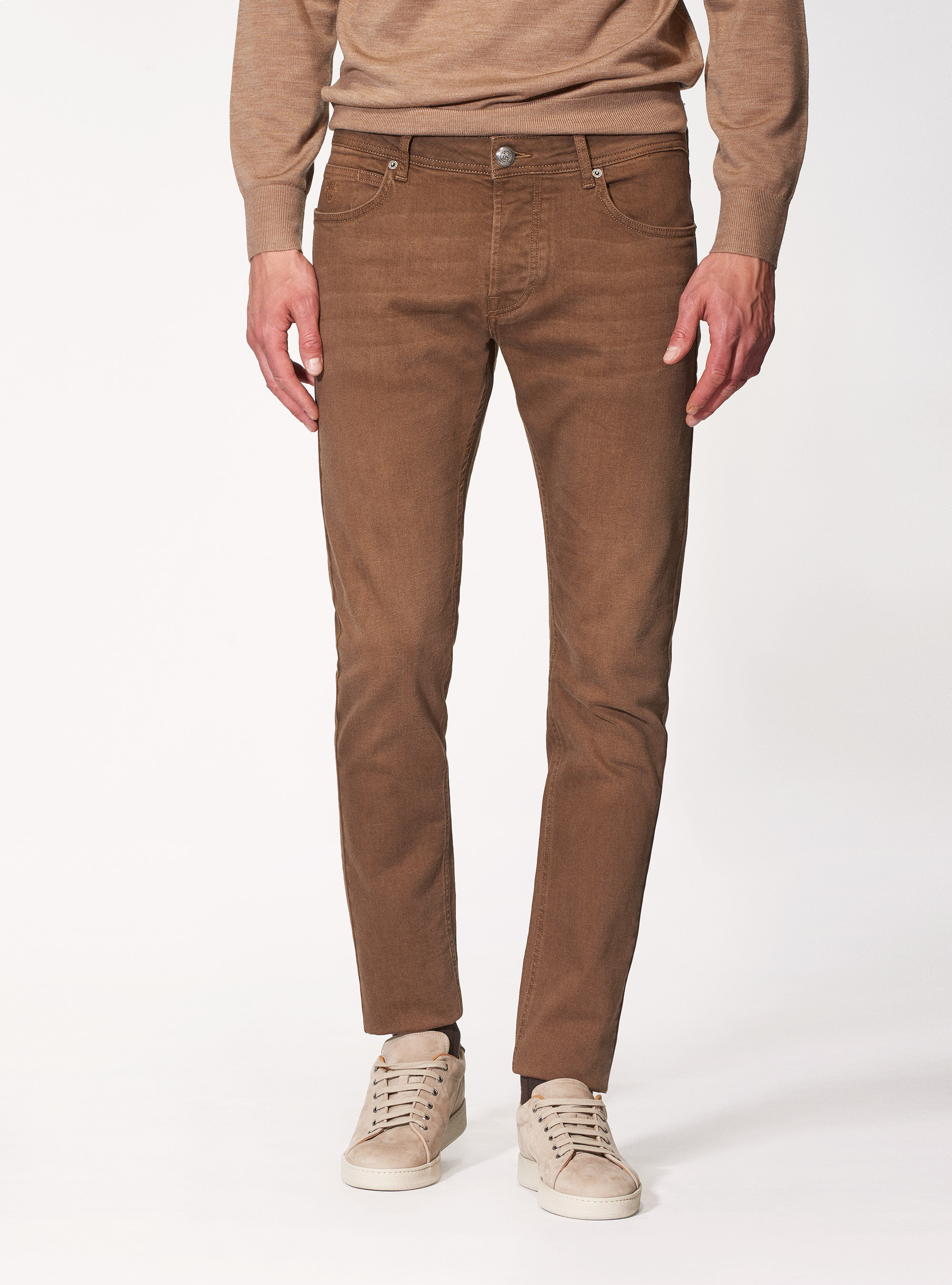 Pantaloni 5 tasche tailor fit, MARRONE