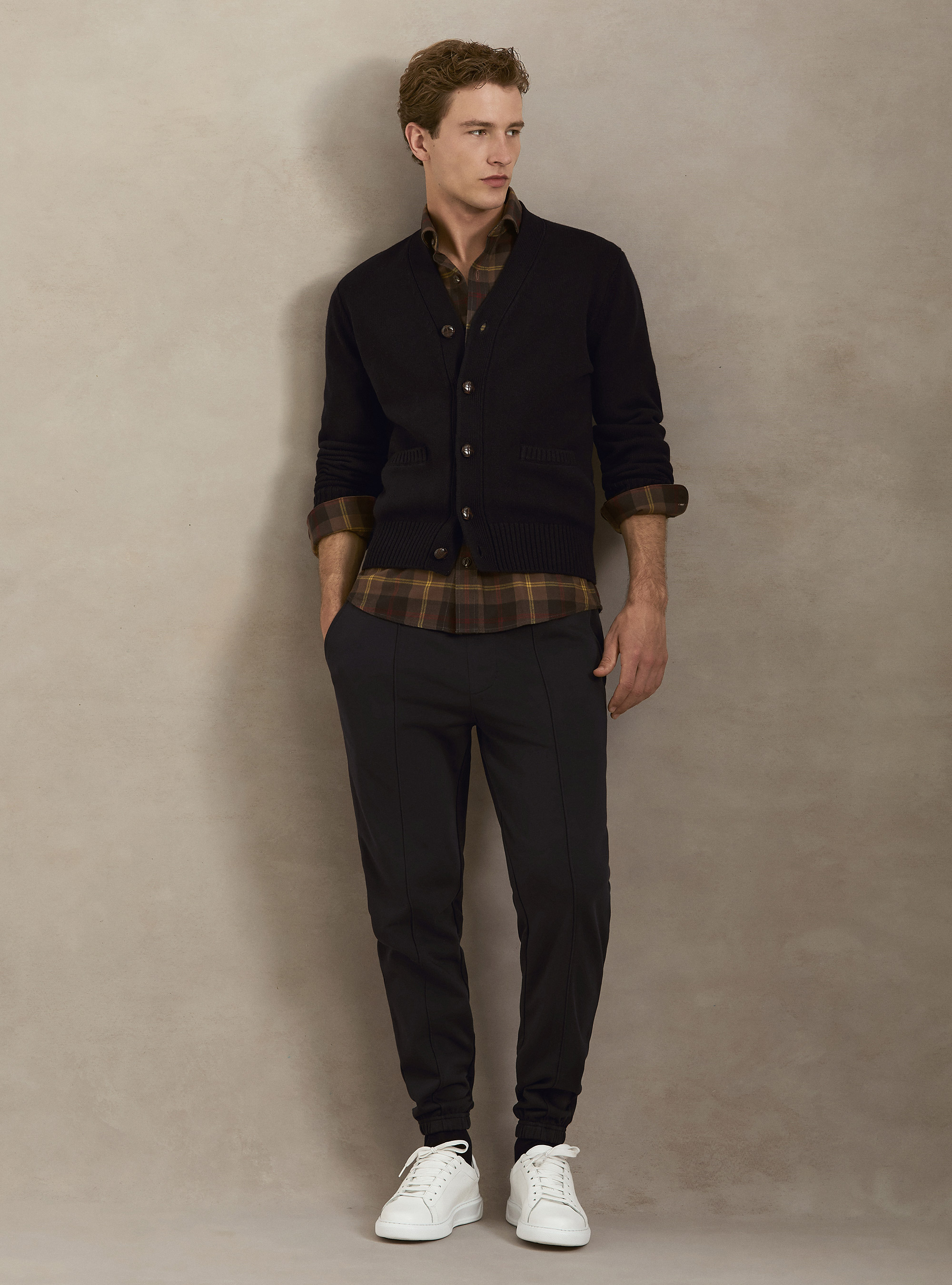 Button-up wool and cashmere cardigan, NAVY BLUE