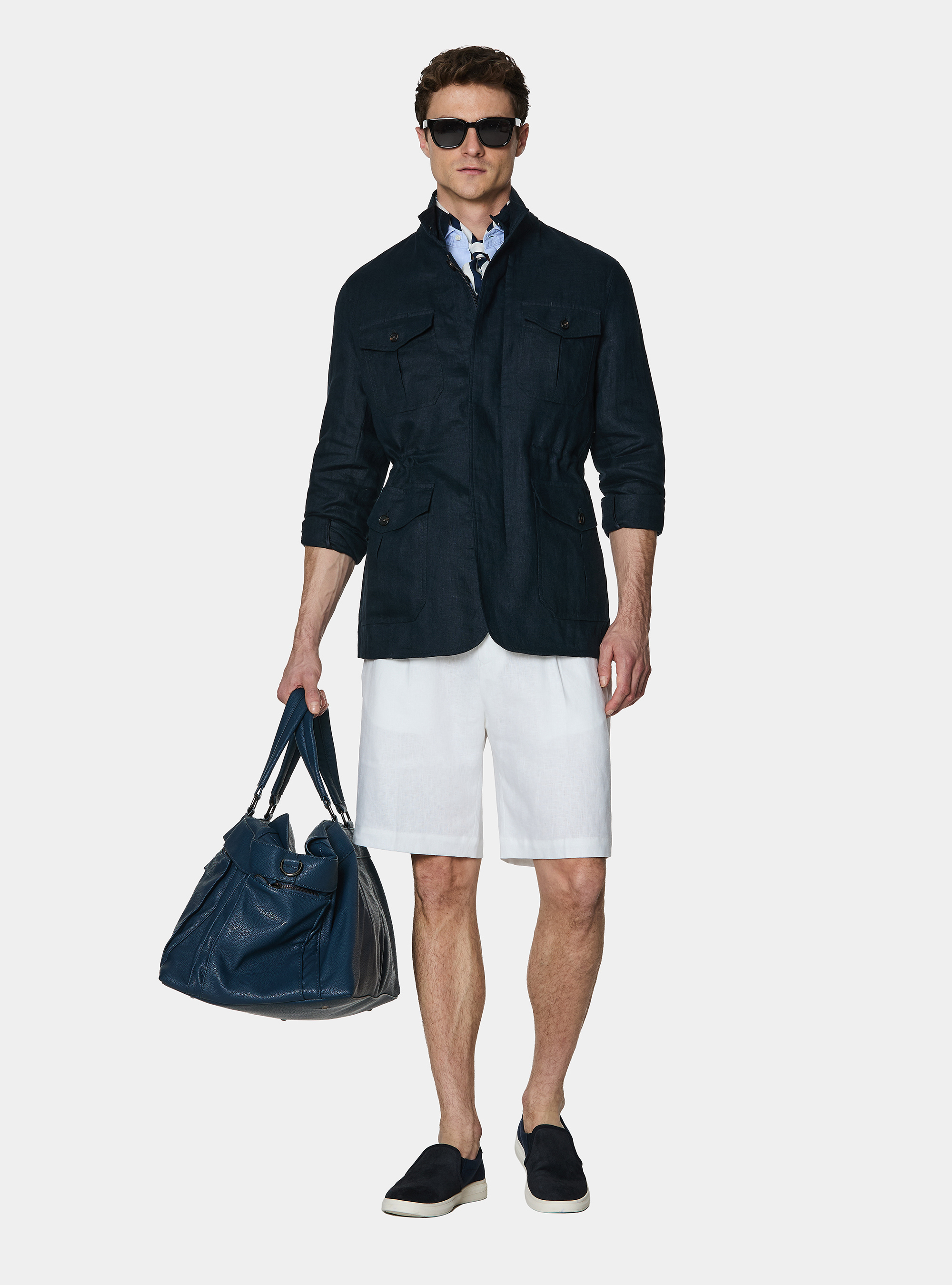Field jacket in pure linen, NAVY BLUE