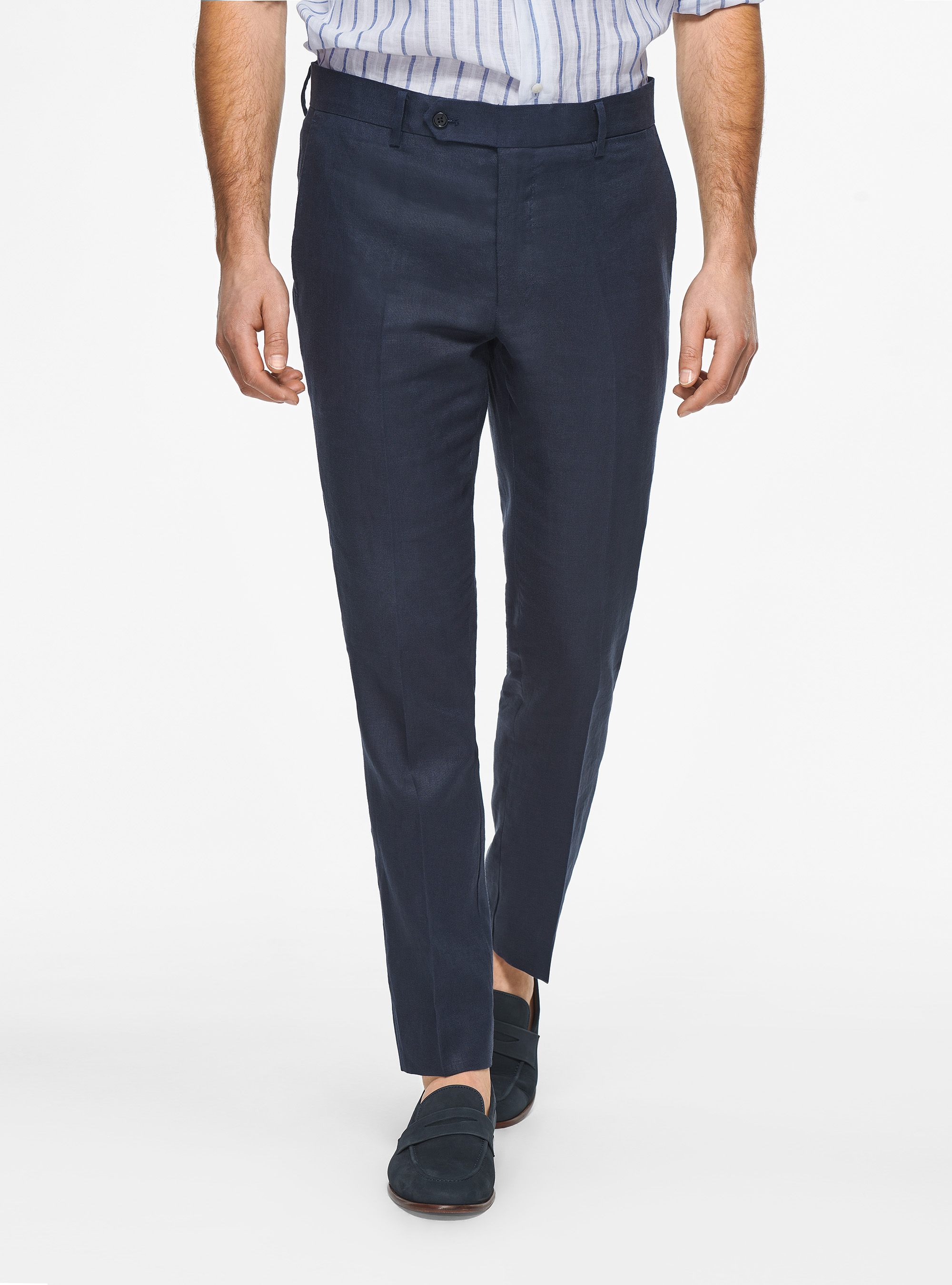 Pantalon en lin pur, BLEU MARINE