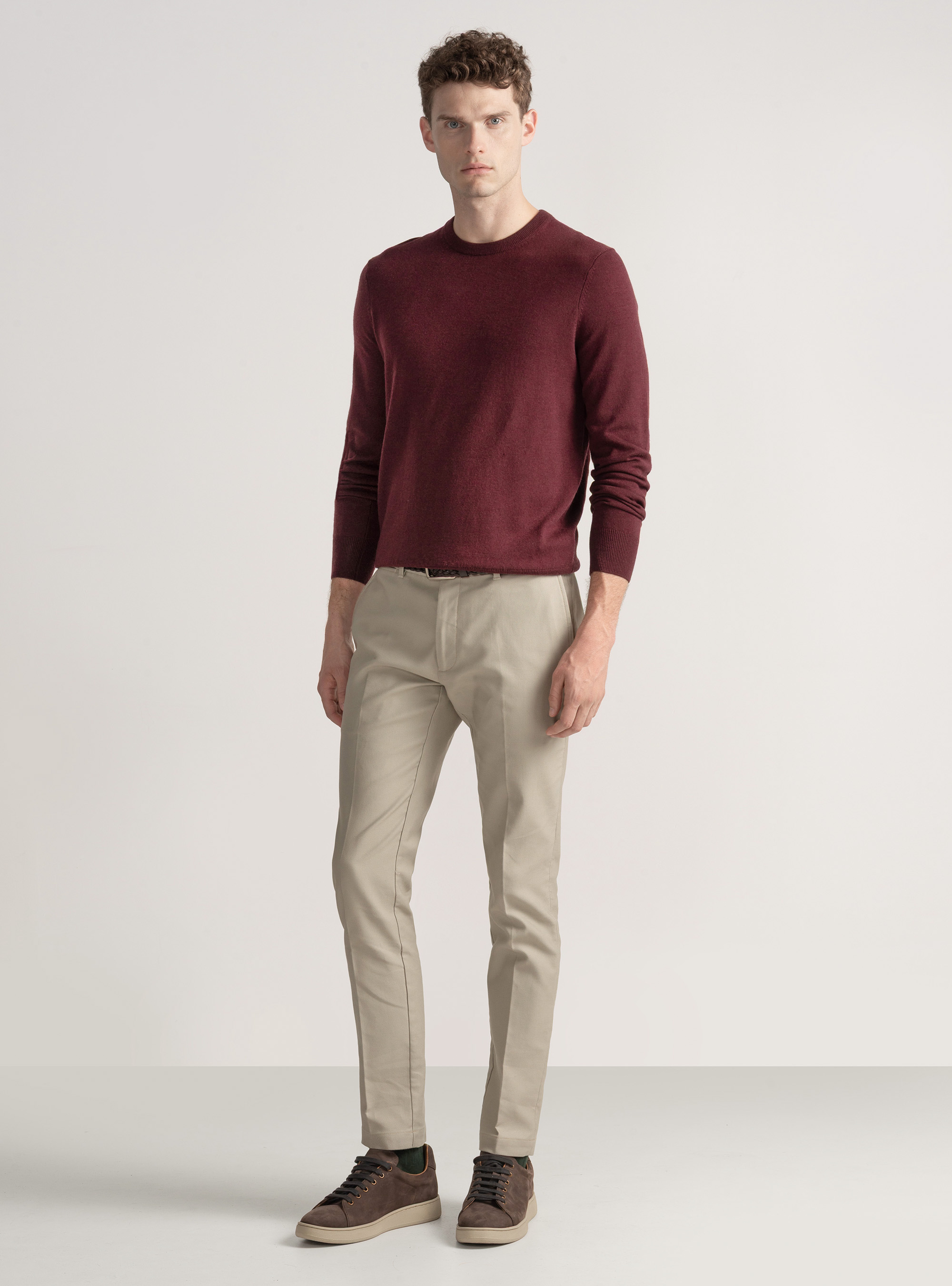 Maglia girocollo in misto lana, BORDEAUX