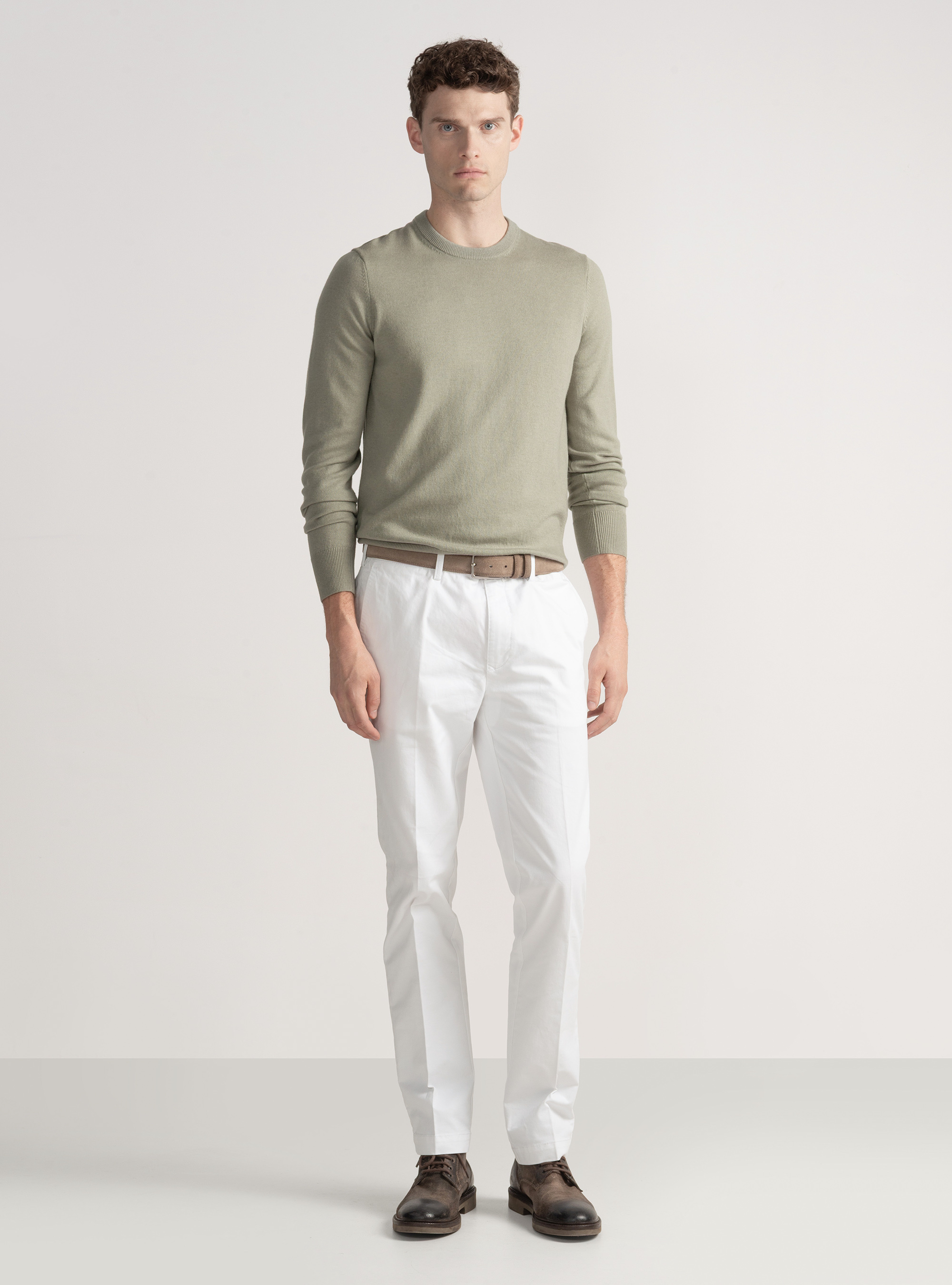 Maglia girocollo in misto lana, VERDE GIADA 0655C